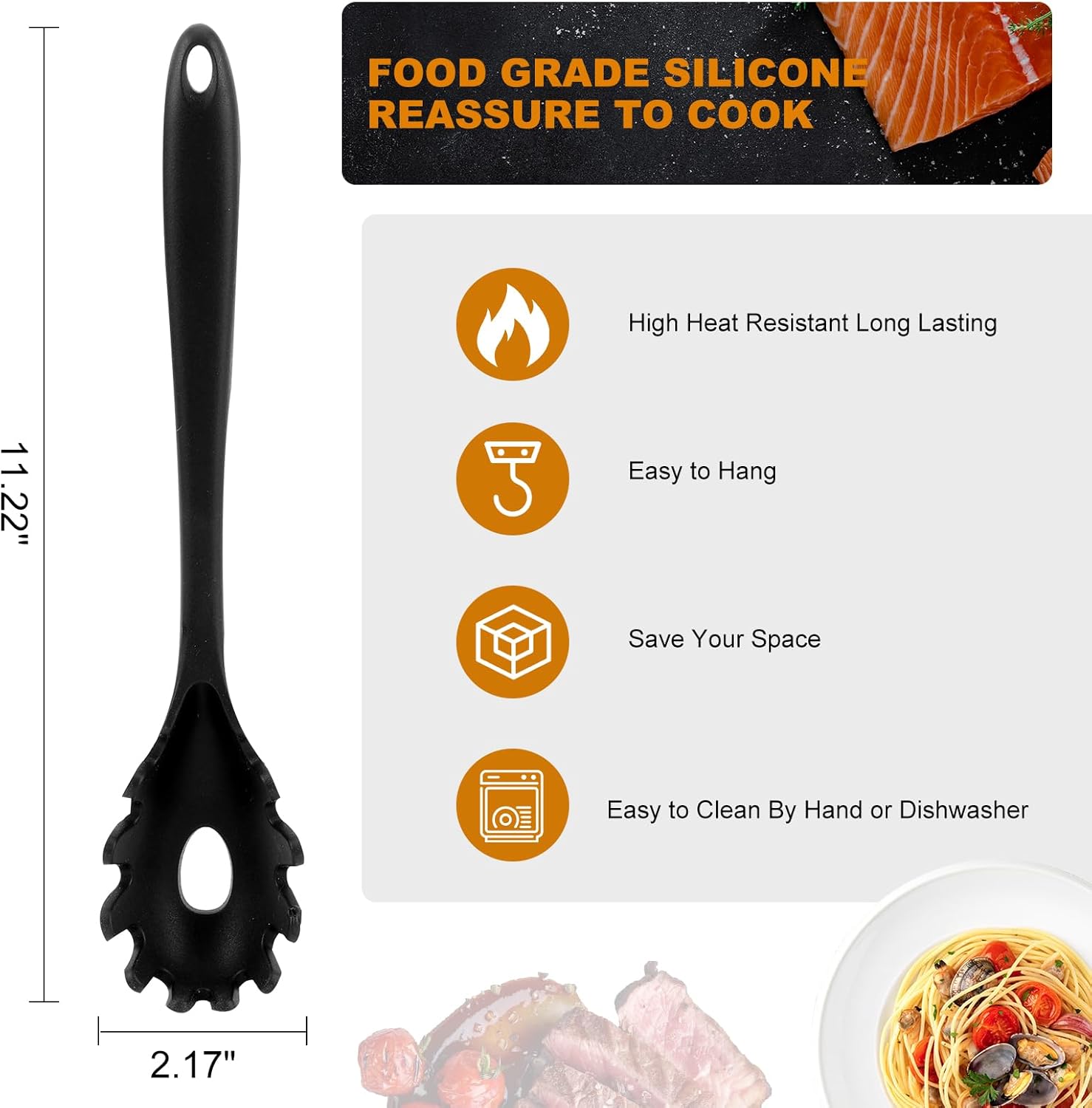 Upgraded Silicone Spaghetti Spoon and Pasta Tong Set – Sturdy Pasta Fork with Teeth, Noodle Spoon Server, and Multi-Purpose Tongs for Cooking and Serving - Image 2