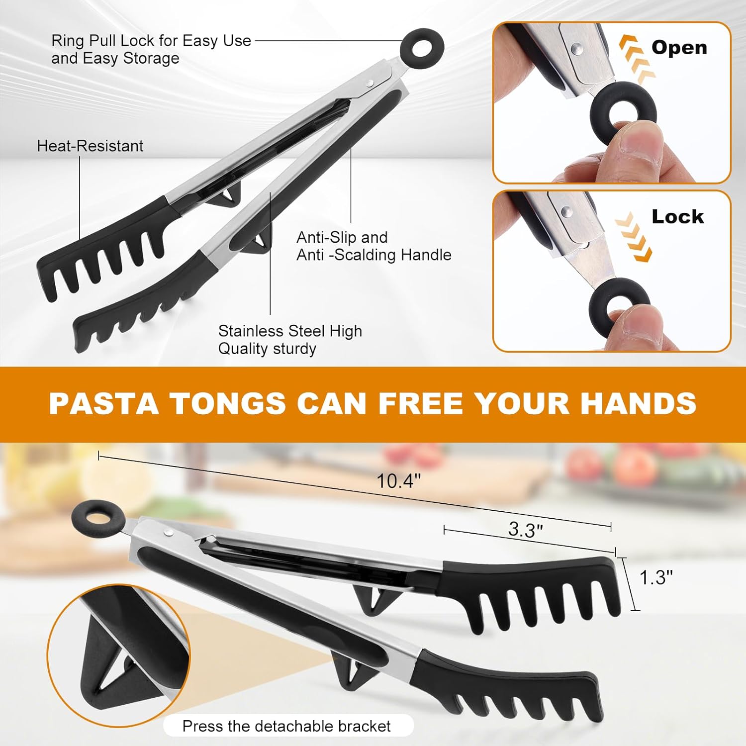 Upgraded Silicone Spaghetti Spoon and Pasta Tong Set – Sturdy Pasta Fork with Teeth, Noodle Spoon Server, and Multi-Purpose Tongs for Cooking and Serving - Image 3