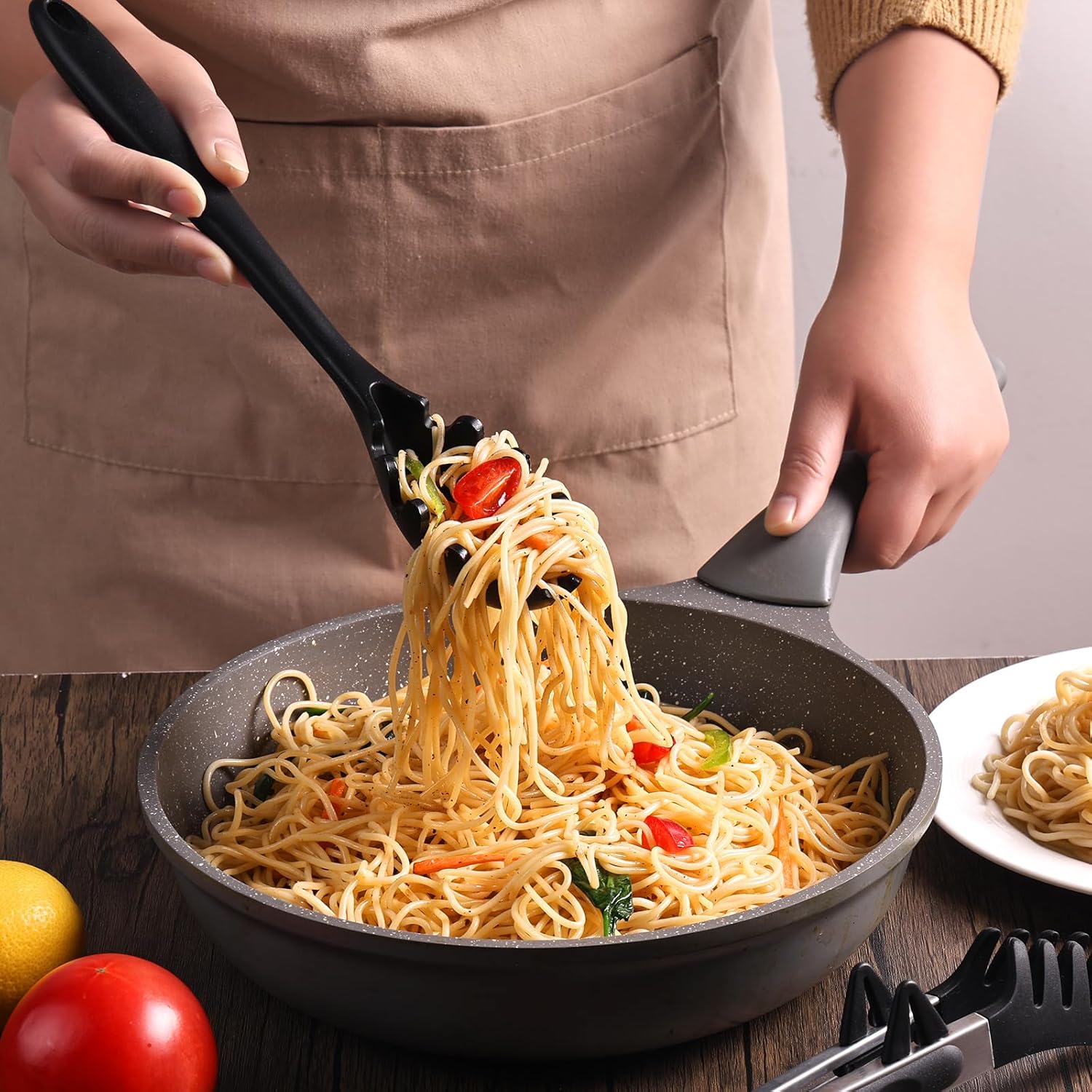 Upgraded Silicone Spaghetti Spoon and Pasta Tong Set – Sturdy Pasta Fork with Teeth, Noodle Spoon Server, and Multi-Purpose Tongs for Cooking and Serving - Image 5
