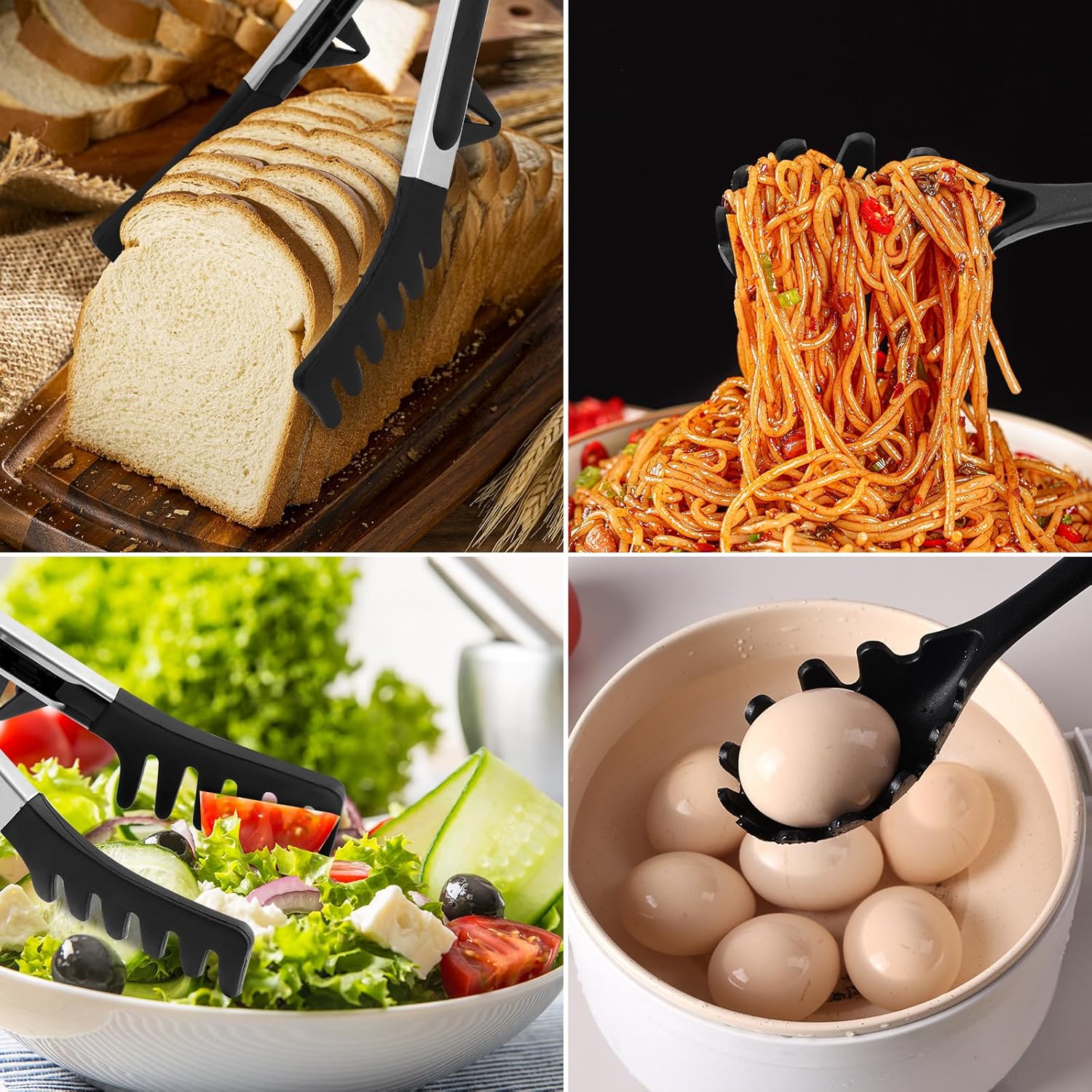 Upgraded Silicone Spaghetti Spoon and Pasta Tong Set – Sturdy Pasta Fork with Teeth, Noodle Spoon Server, and Multi-Purpose Tongs for Cooking and Serving - Image 6