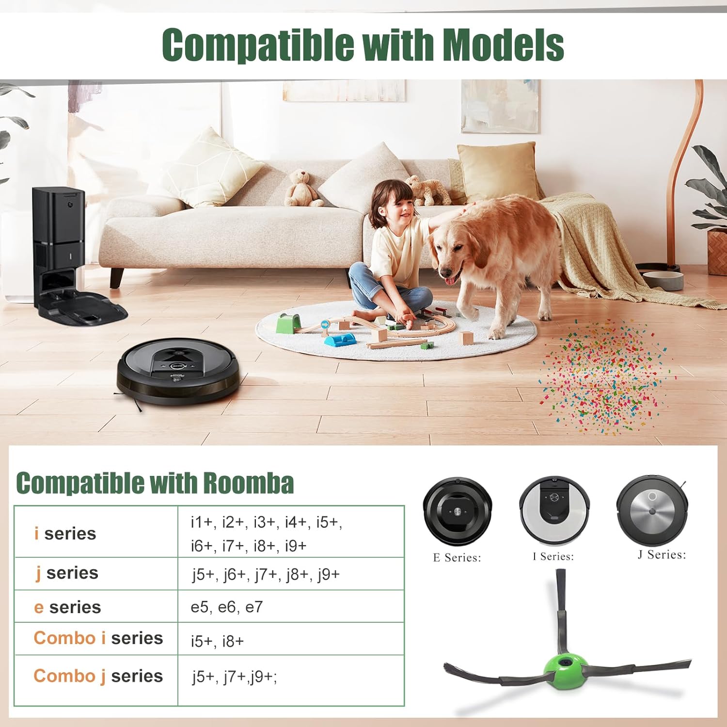 Replacement Side Brushes for iRobot Roomba i & j & e Series i1+/i2+/i3+/i4+/i5+/i6+/i7+/i8+/j6+/j7+/j8+/e5/e6 Robot Vacuum Cleaners (Pack of 3) - Image 2
