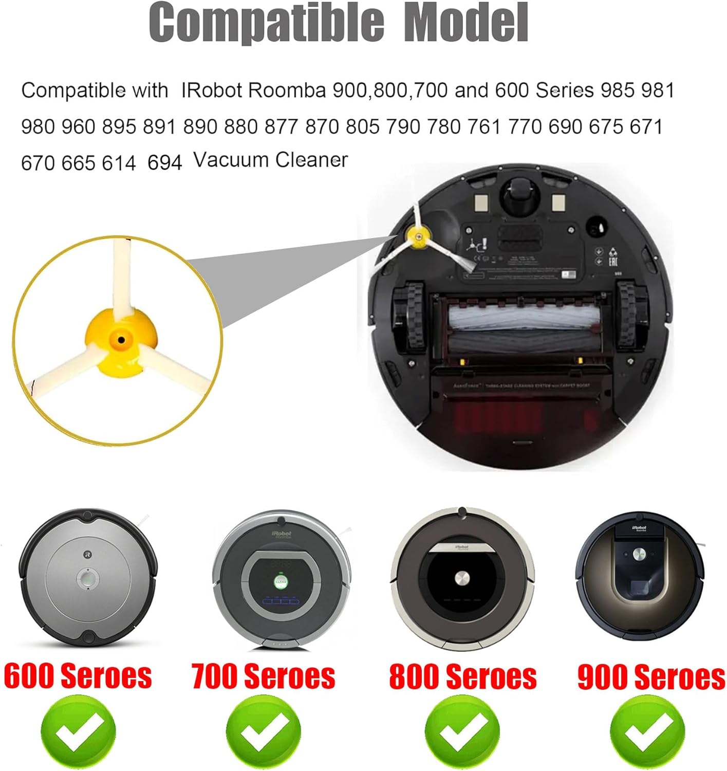 Side Brush Replacement for IRobot Roomba 900,800,700 and 600 Series 960 980 985 860 870 877 880 890 891 895 805 761 770 780 790 614 650 665 671 675 690 694 Models 6-Pack - Image 2