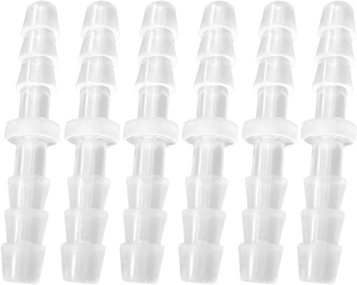 Plastic 3/16” hose ID Barb pipe connectors Joint Splicer Mender Adapter Union Boat Water Air Aquarium O2 Fuel (pack of 6) - Image 1