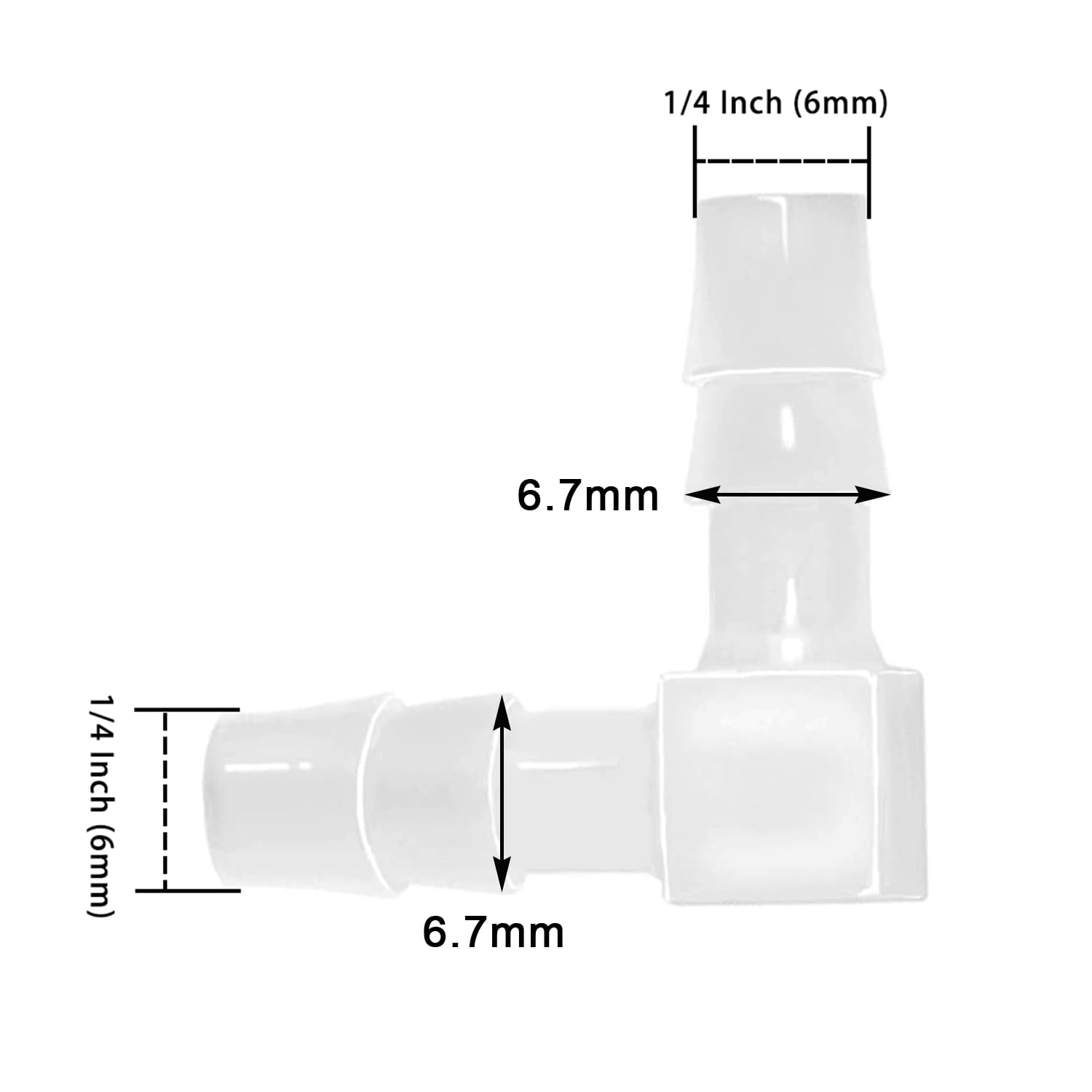 Plastic 1/4” Hose ID 90 Degree Elbow Barb Fitting, 6 Pcs Equal Barbed Joint Splicer Mender Adapter Union Adapter for Boat Aquarium - Image 2