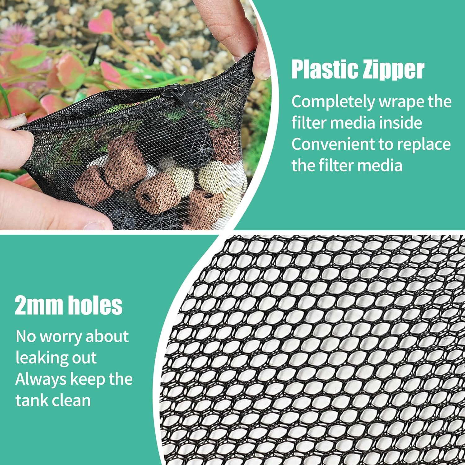 10pcs Aquarium Filter Media Bags, Fish Tank Coarse Mesh Bags with Plastic Zipper for Activated Carbon(5.5