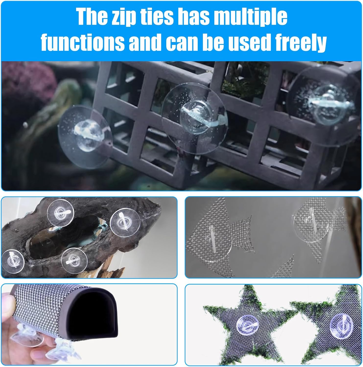 20 Pack Suction Cups with 40 Zip Ties for Aquarium Fish Tank Decoration Moss Shrimp Nest - Image 6