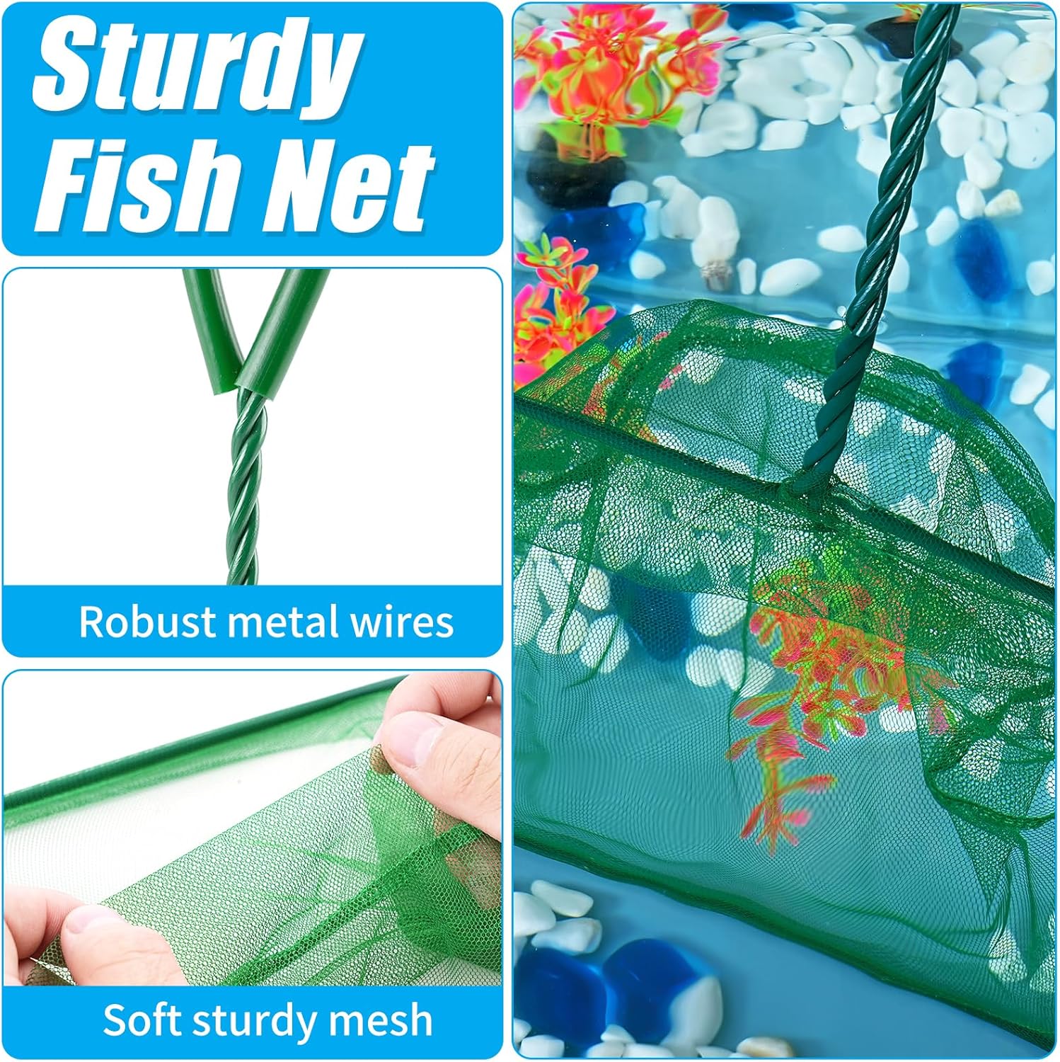8 Inch Aquarium Fish Net, Wastes Skimming Cleaning Tool with Firm Handle for Fish Tanks Small Ponds - Image 5