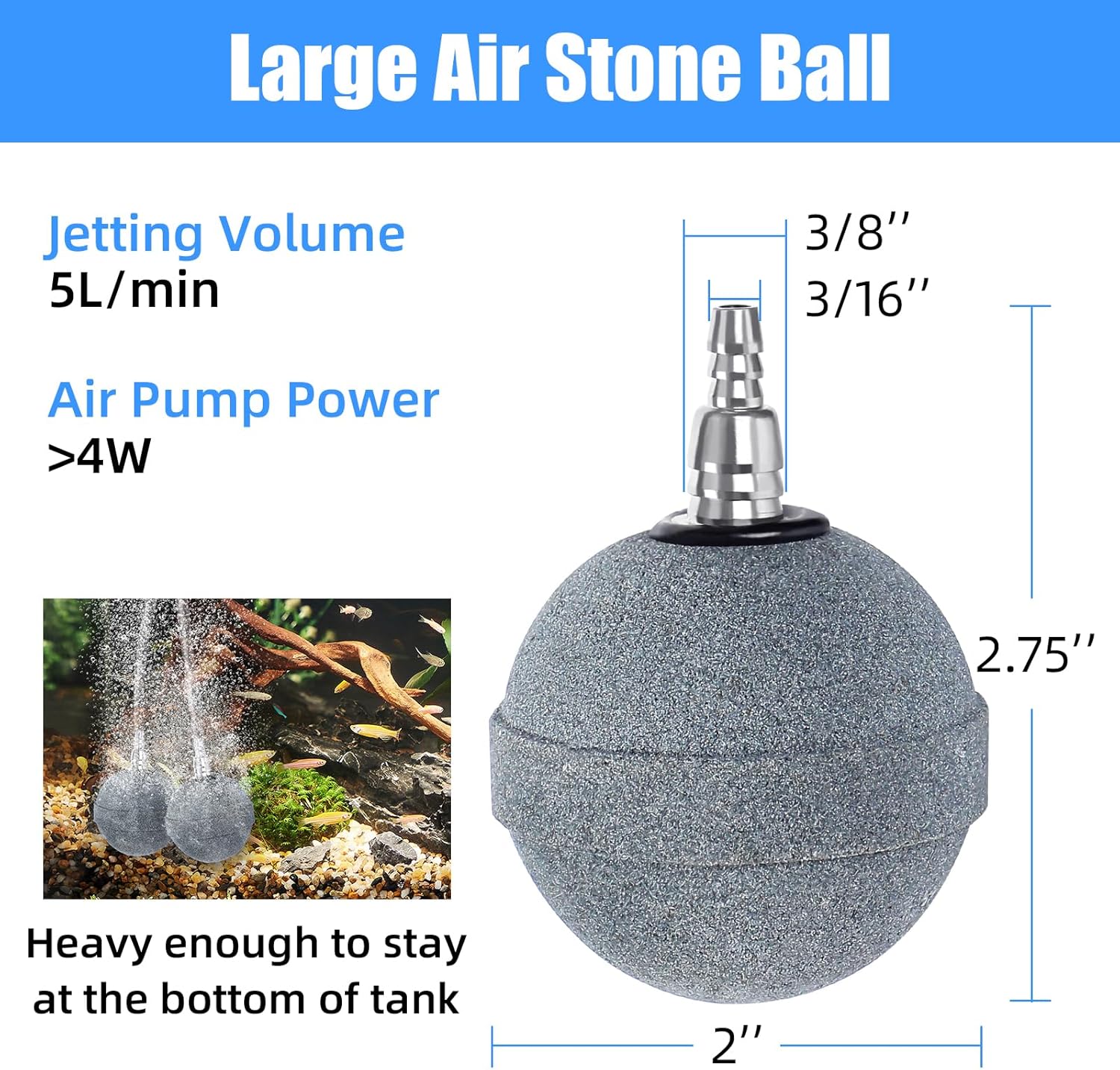 Pond Air Stone 2 Inch, Long Lasting Aerator Oxygen Differ, Air Pump Accessories for Aquarium, Fish Tank, Hydroponics, Ponds and DWC Reservoirs 2 Pack - Image 2