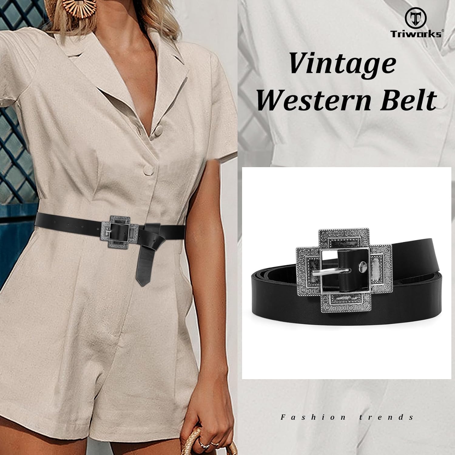 Women Western Concho Leather Belt Cowgirl Boho Belt Chunky for Dresses Concert Festival,Black,Fit Waist 23