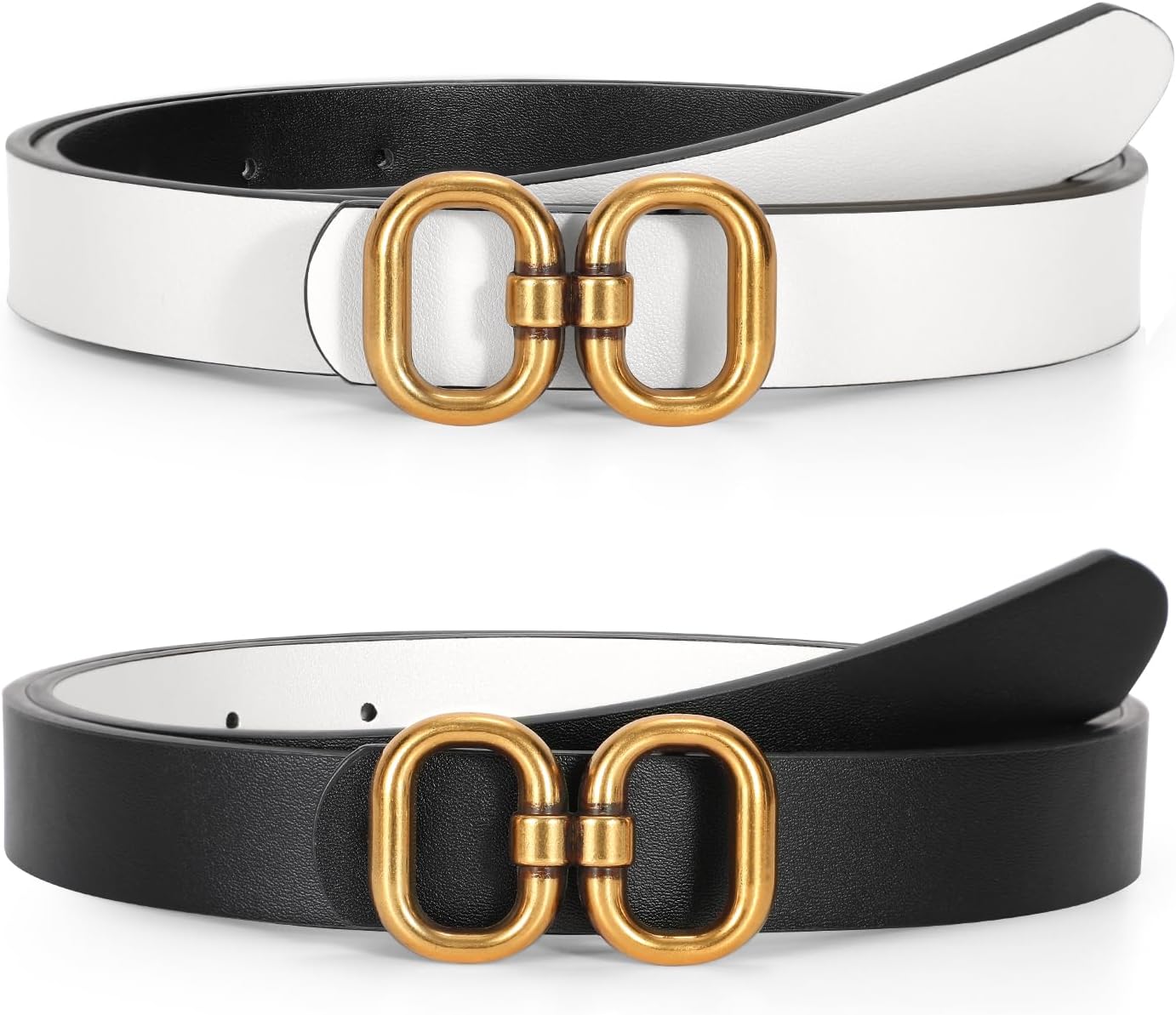 Reversible Leather Belt for Women with Gold Buckle Ladies Leather Belt for Jeans Pants - Image 1