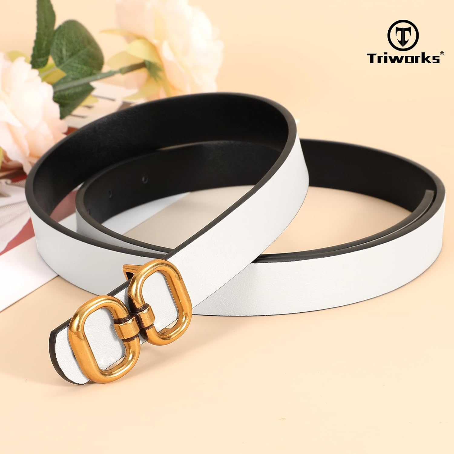 Reversible Leather Belt for Women with Gold Buckle Ladies Leather Belt for Jeans Pants - Image 3