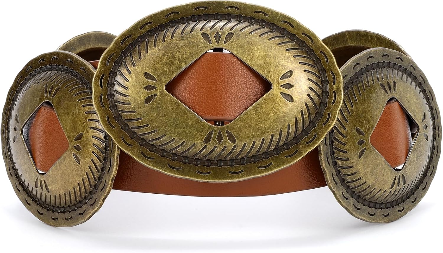 Western Belts for Woman Oval Concho Belt Cowgirl Belt Boho Disc Belt Buckle for Dress Jeans Country Concert Outfit - Image 1