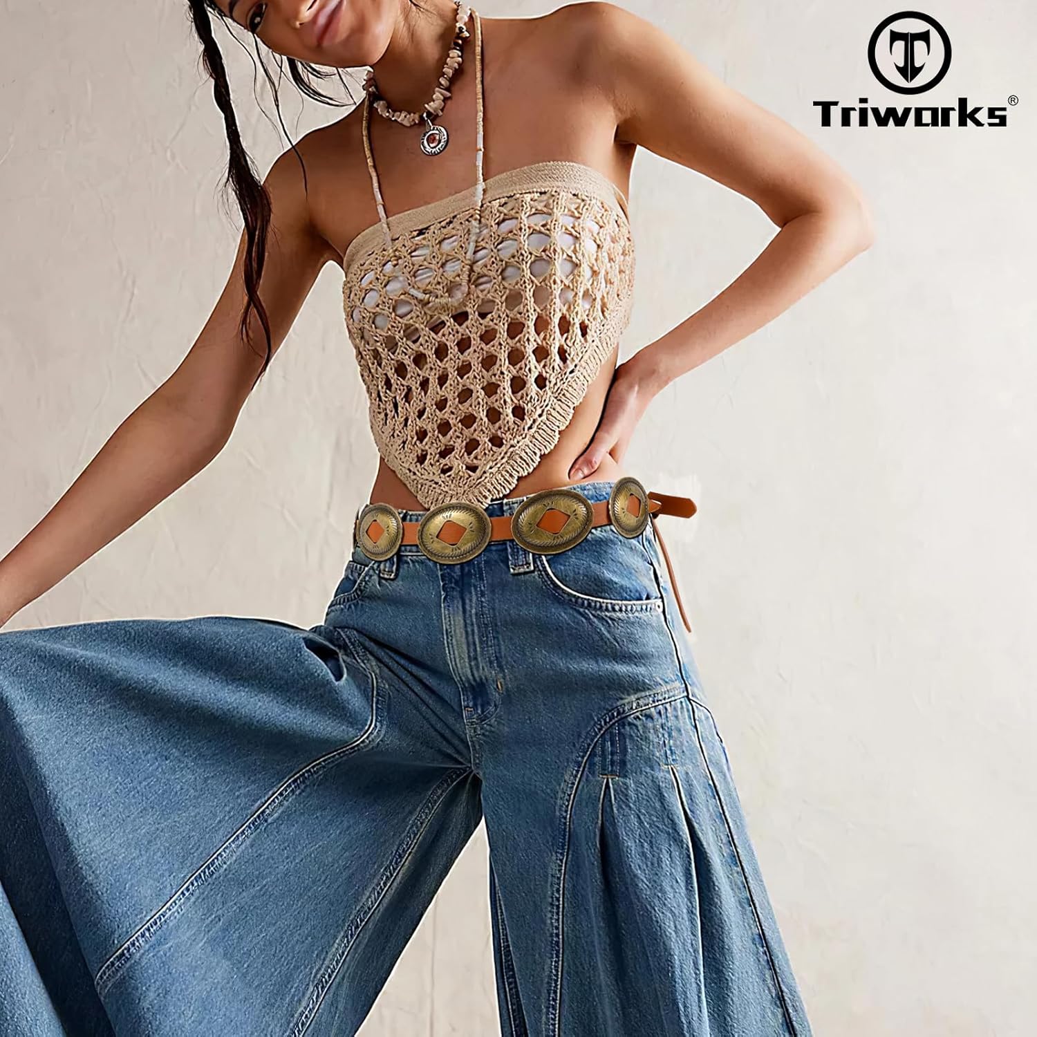 Western Belts for Woman Oval Concho Belt Cowgirl Belt Boho Disc Belt Buckle for Dress Jeans Country Concert Outfit - Image 3