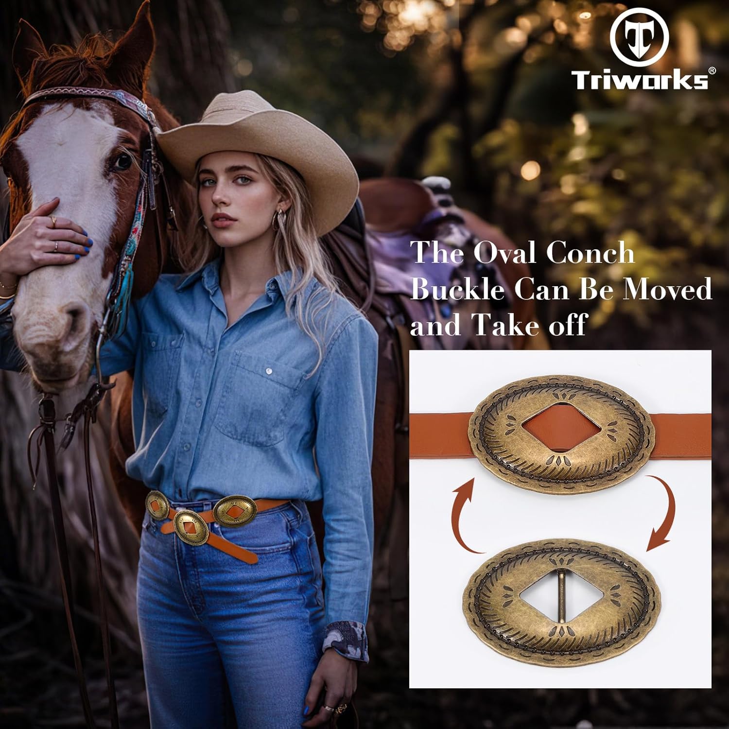 Western Belts for Woman Oval Concho Belt Cowgirl Belt Boho Disc Belt Buckle for Dress Jeans Country Concert Outfit - Image 5