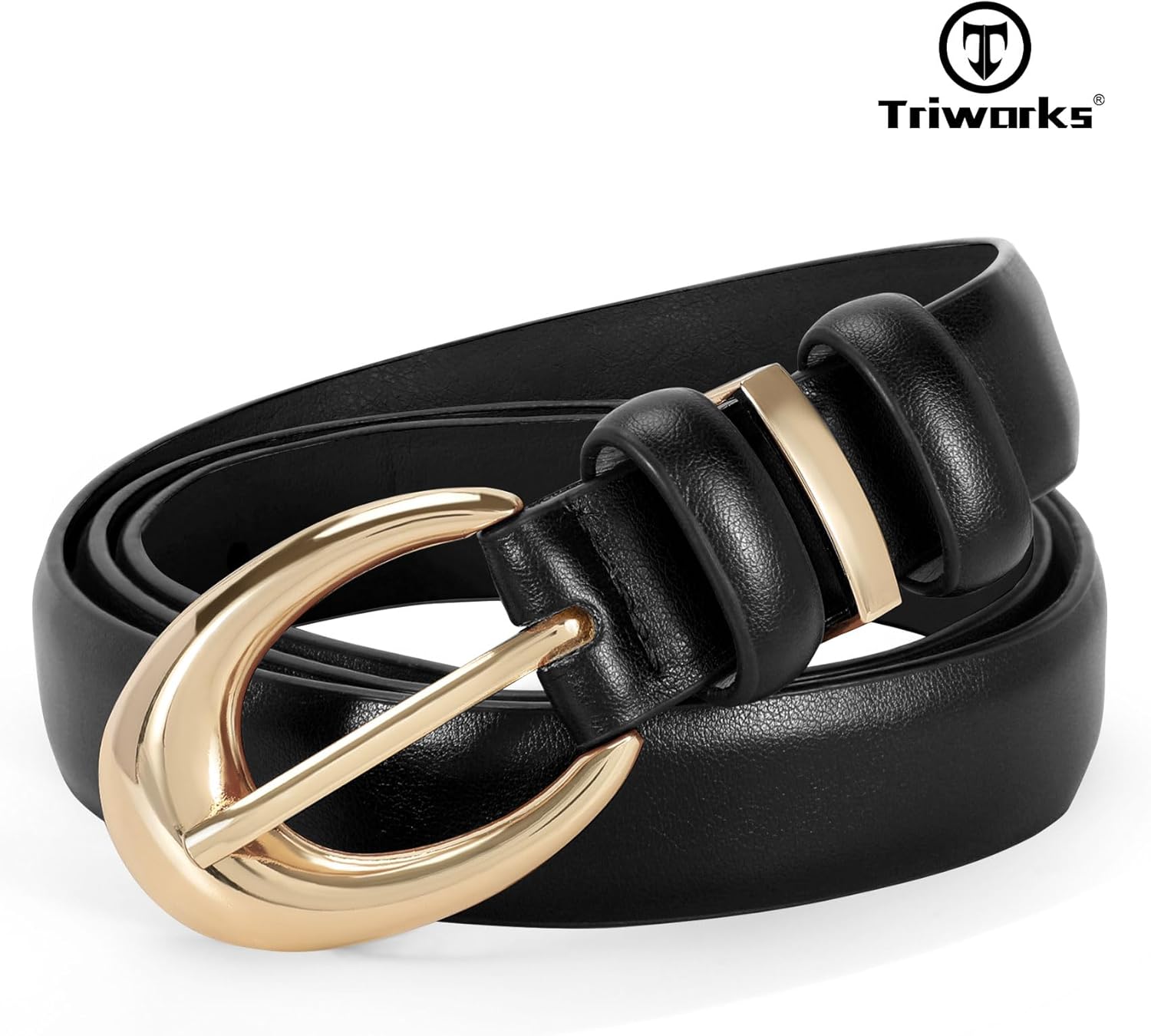 2 Pack Women Leather Belt for Jeans Pants Fashion Ladies Skinny Faux Leather Belt with Gold Buckle - Image 3