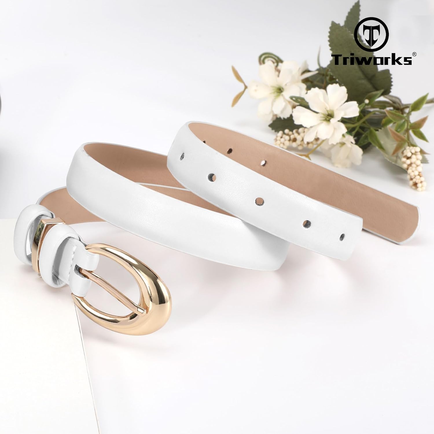 2 Pack Women Leather Belt for Jeans Pants Fashion Ladies Skinny Faux Leather Belt with Gold Buckle - Image 4