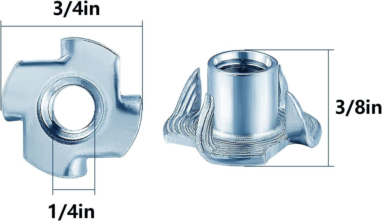T-Nuts 1/4 * 20 (100 pcs), zinc Plated Steel, for Wood, Climbing Holds and cabinets - Image 2