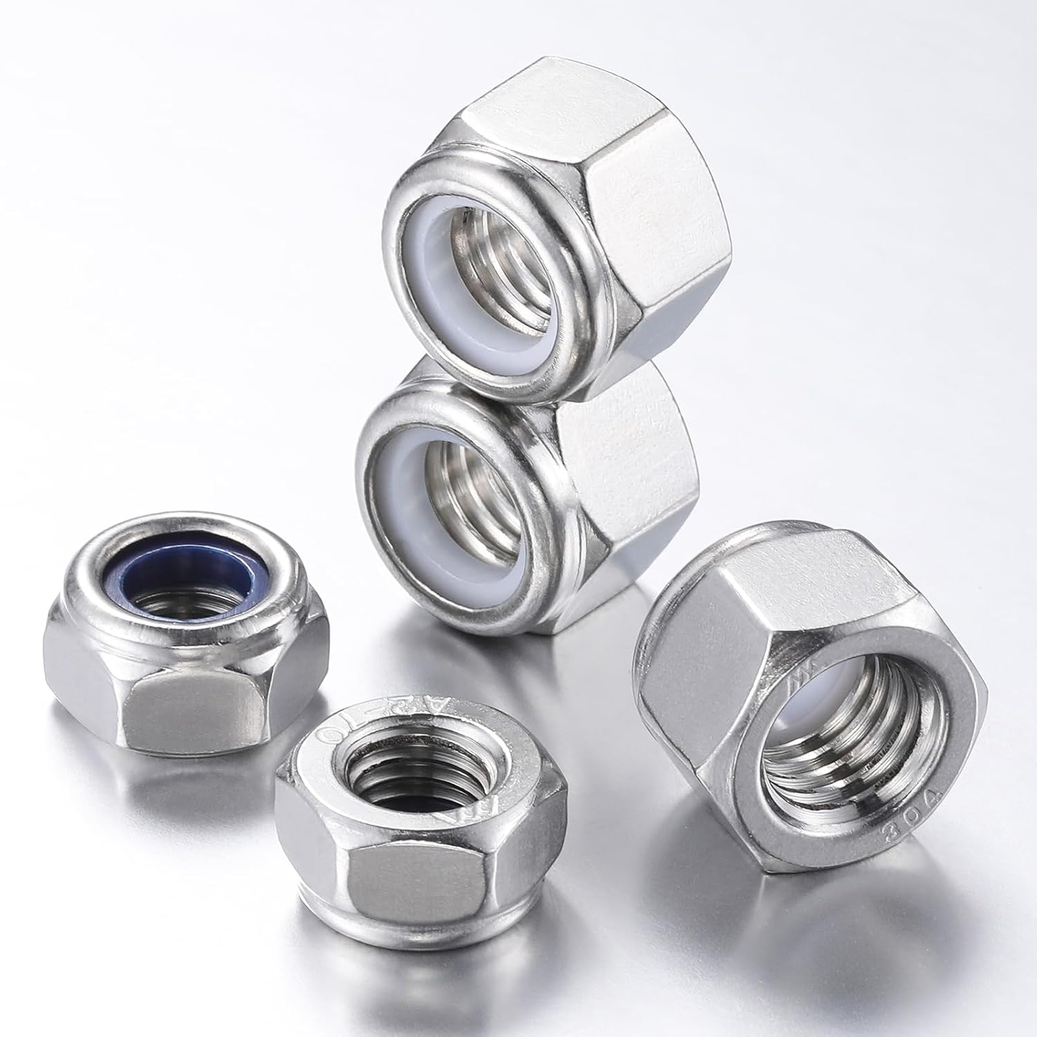 (50pcs) M8 Self Clinching Nuts 304 Stainless Steel Self-Lock Nylon Inserted Hex Lock Nuts - Image 4