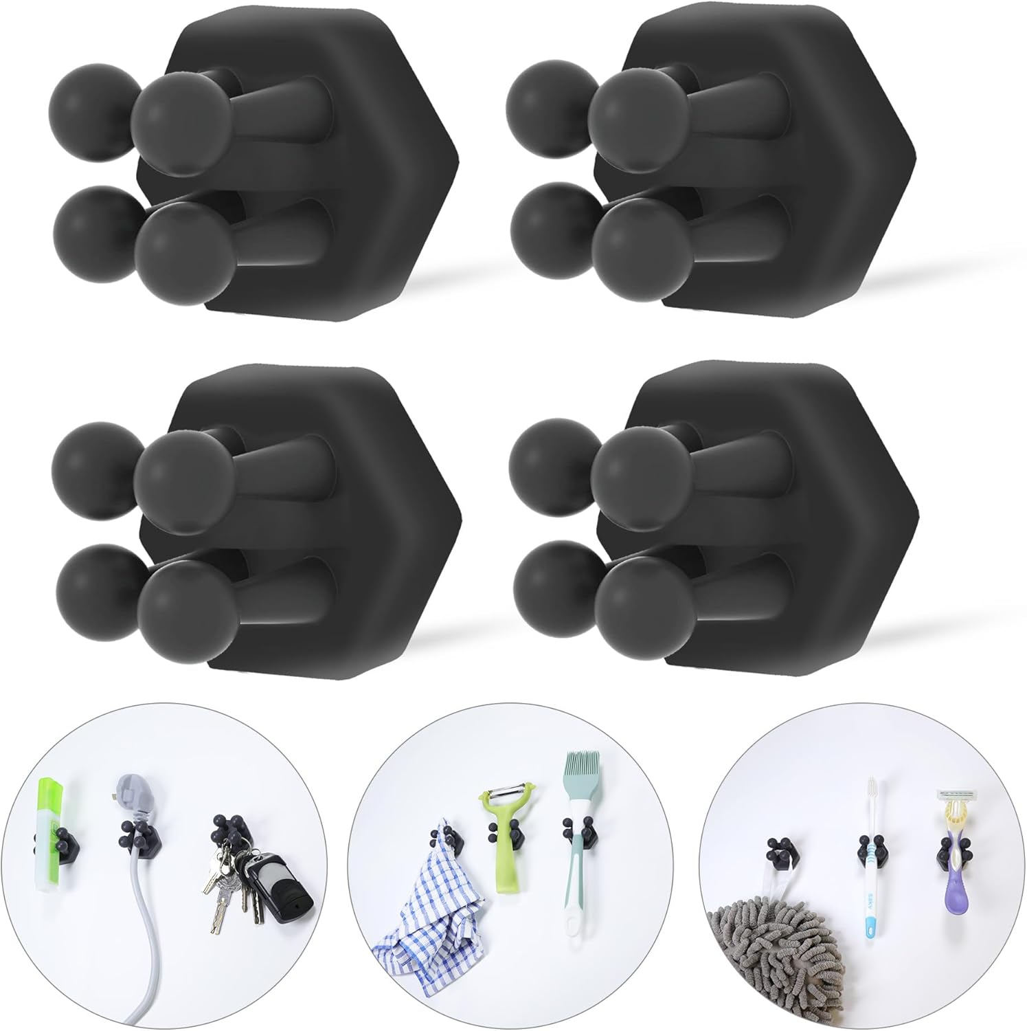 Silicone Toothbrh Holders for Bathroom - Adhesive Shower Toothbrh Holder Wall Mounted, Multi-Function Hook Waterproof Razor Holder Single Hook, Utility Plug Holder for Kitchen Living Room Office - Image 1