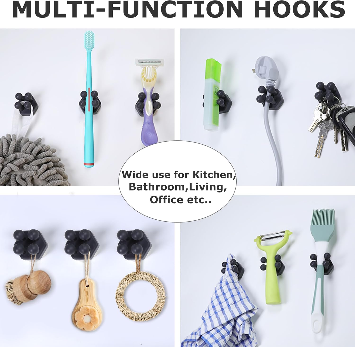 Silicone Toothbrh Holders for Bathroom - Adhesive Shower Toothbrh Holder Wall Mounted, Multi-Function Hook Waterproof Razor Holder Single Hook, Utility Plug Holder for Kitchen Living Room Office - Image 2