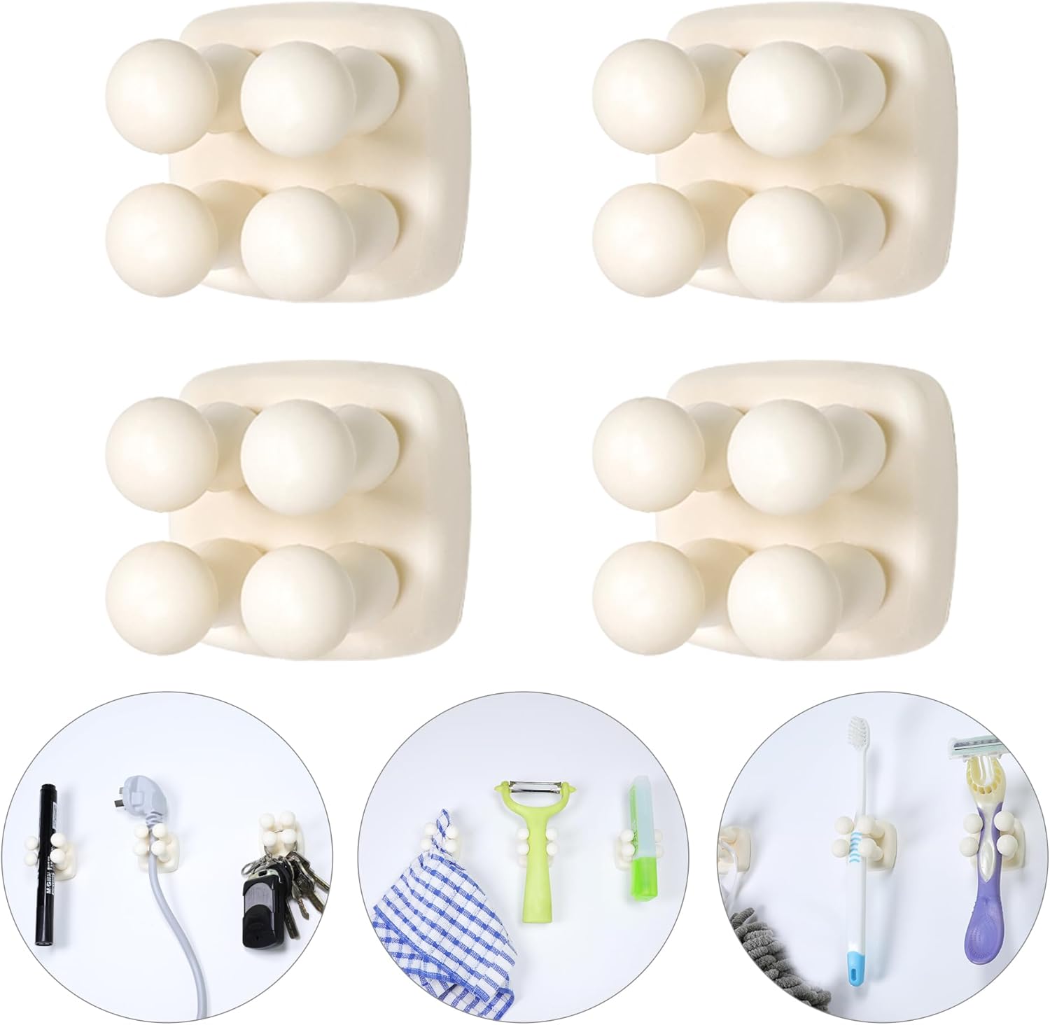 Silicone Toothbrh Holder Multi-Function Hook Waterproof self Adhesive Single Toothbrh Hook Plug Holder for Wall for Hanging Bathroom Kitchen Living Room Office (Square-Cream) - Image 1