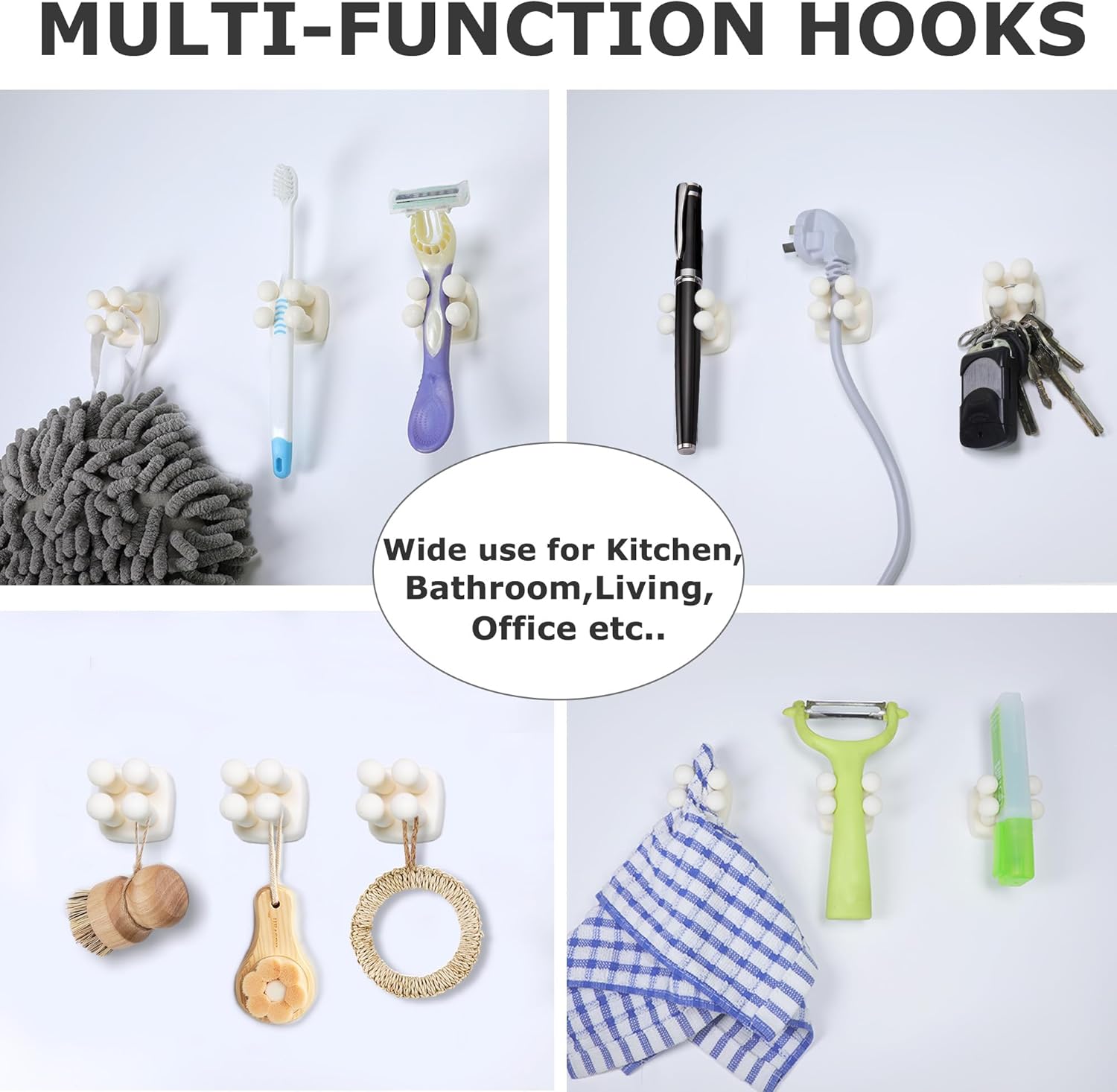 Silicone Toothbrh Holder Multi-Function Hook Waterproof self Adhesive Single Toothbrh Hook Plug Holder for Wall for Hanging Bathroom Kitchen Living Room Office (Square-Cream) - Image 2