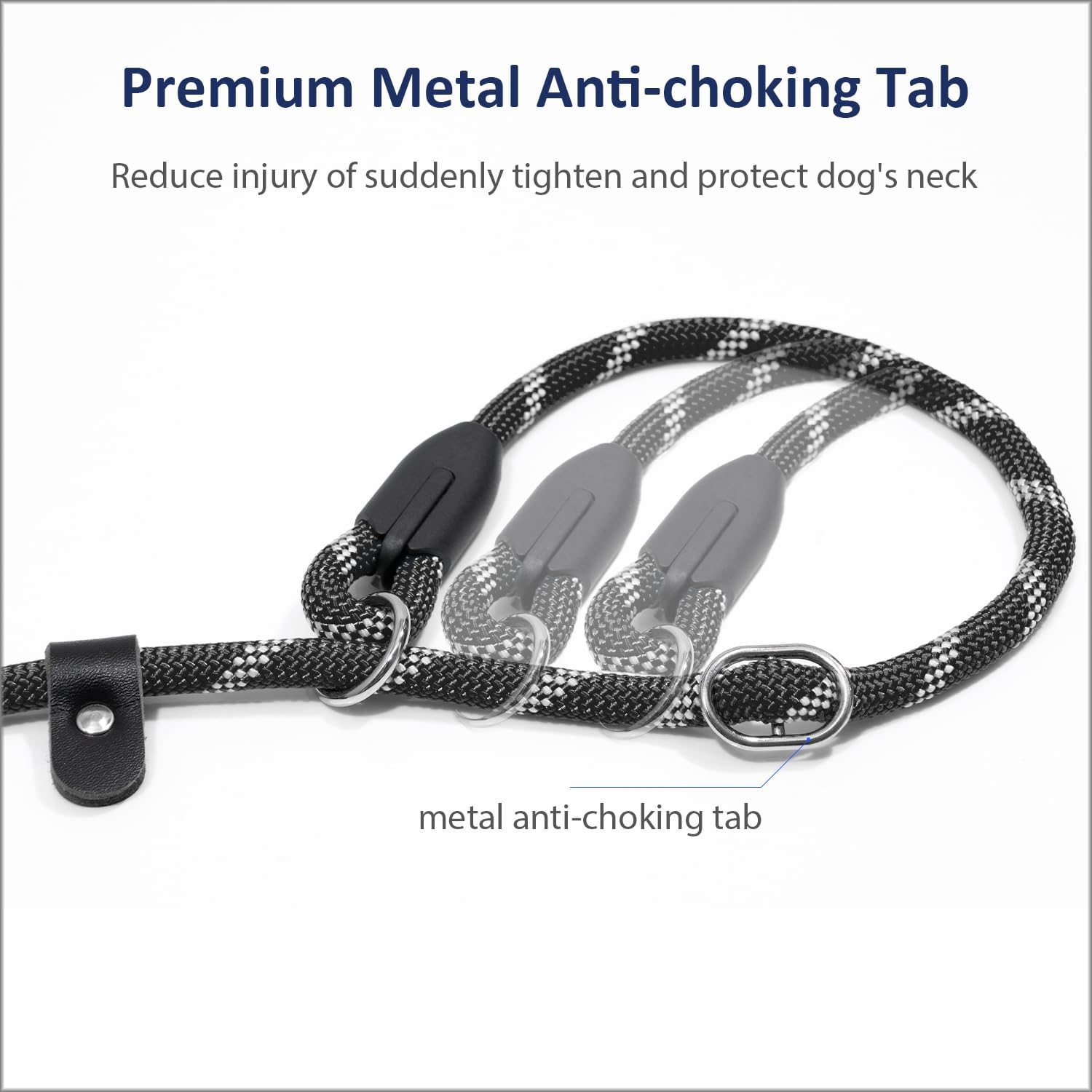 Dog Training Slip Leash, No Pull, Durable Reflective Lead, Puppy Heavy Duty Loop Rope, Comfortable Handle, 6 ft, 3/8 inch, diam. Black/White - Image 3