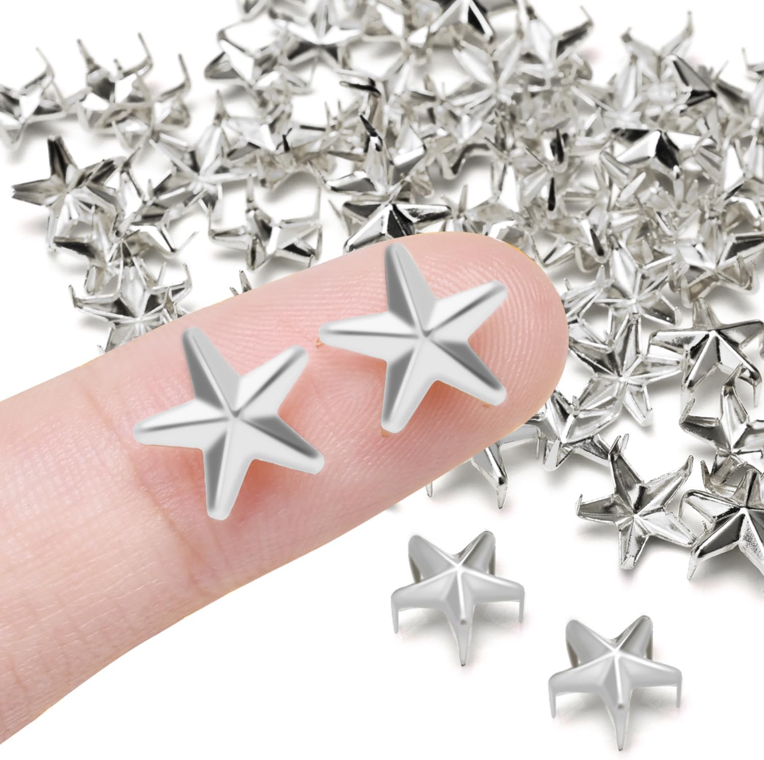 CooBigo 150Pack 10mm Studs for Clothing, Small Star Nailheads Rivets Metal Rivets Spike Stud Leather Claw Rivets for Clothing Belt Bag Shoes Cap Wrist Bracelet Pet Collars DIY Leathercraft (Sliver) - Image 1