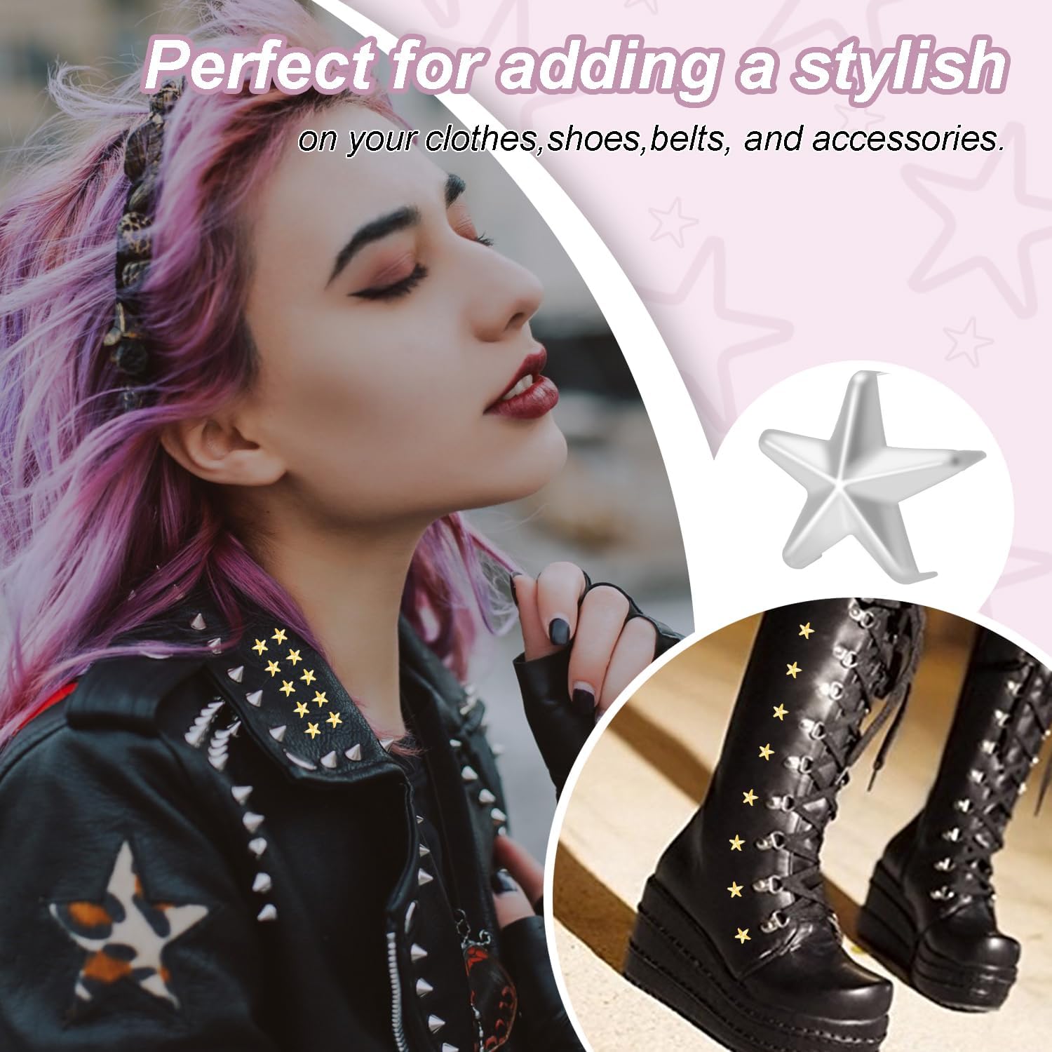 CooBigo 150Pack 10mm Studs for Clothing, Small Star Nailheads Rivets Metal Rivets Spike Stud Leather Claw Rivets for Clothing Belt Bag Shoes Cap Wrist Bracelet Pet Collars DIY Leathercraft (Sliver) - Image 4