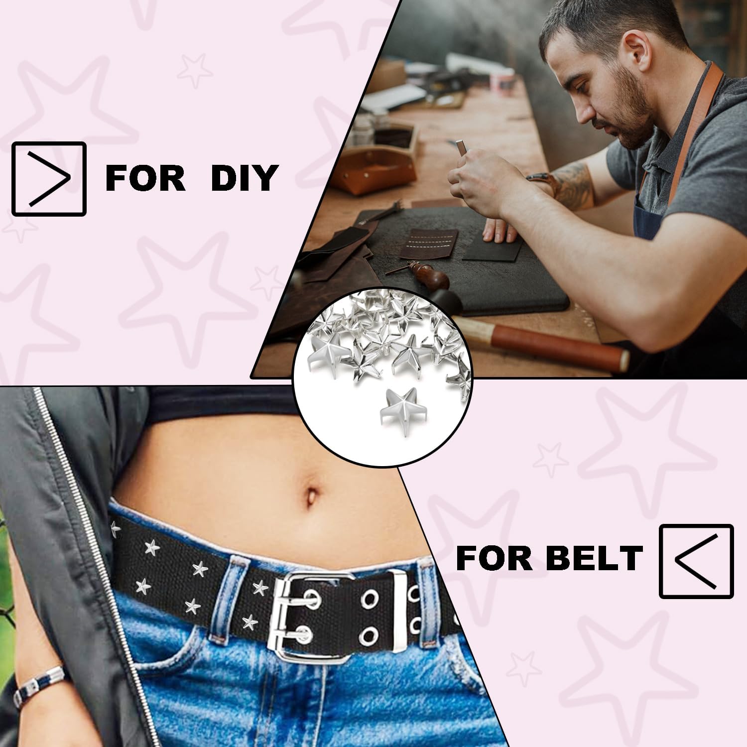 CooBigo 150Pack 10mm Studs for Clothing, Small Star Nailheads Rivets Metal Rivets Spike Stud Leather Claw Rivets for Clothing Belt Bag Shoes Cap Wrist Bracelet Pet Collars DIY Leathercraft (Sliver) - Image 5