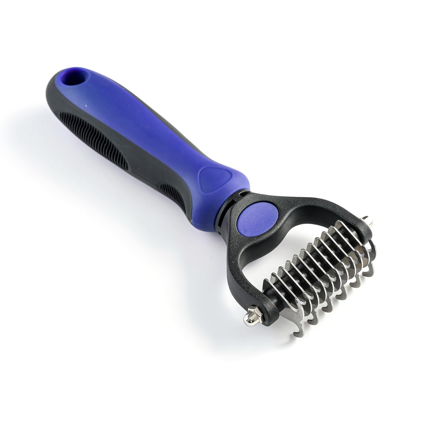 Grooming Rake for Dogs & Cats, Double-Sided Deshedding Brh, Extra-Wide Dematting Tool, Slicker Comb for Undercoat & Loose Hair Removal, Reduces Shedding by 95%, Blue, Small - Image 1