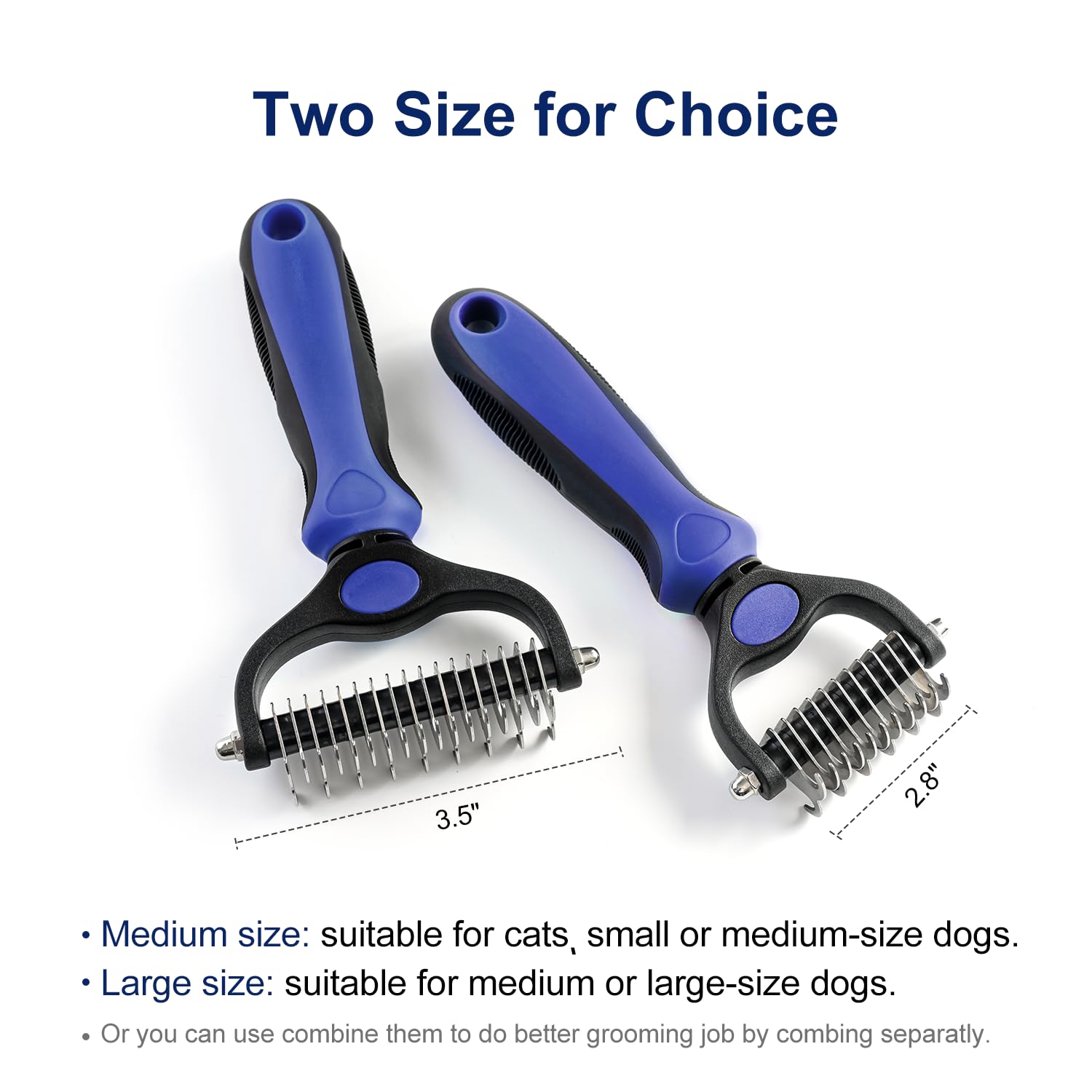 Grooming Rake for Dogs & Cats, Double-Sided Deshedding Brh, Extra-Wide Dematting Tool, Slicker Comb for Undercoat & Loose Hair Removal, Reduces Shedding by 95%, Blue, Small - Image 2