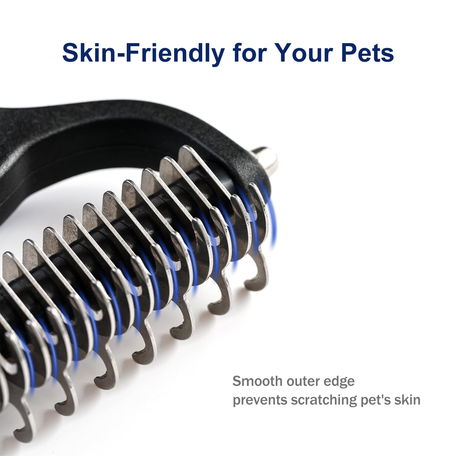 Grooming Rake for Dogs & Cats, Double-Sided Deshedding Brh, Extra-Wide Dematting Tool, Slicker Comb for Undercoat & Loose Hair Removal, Reduces Shedding by 95%, Blue, Small - Image 4