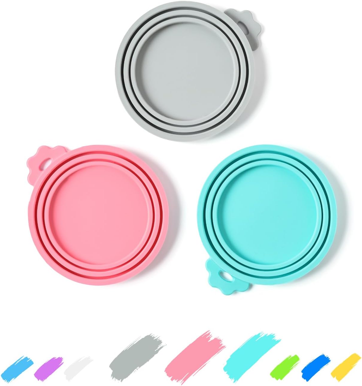 Pet Food Can Covers, Silicone Lids, BPA Free, Dishwasher Safe, Fit Most Standard Size Canned Cat and Dog Food, 3oz/5.5oz/12.5oz/13.2oz, Cool Grey/Rose Pink/Turquoise - Image 1