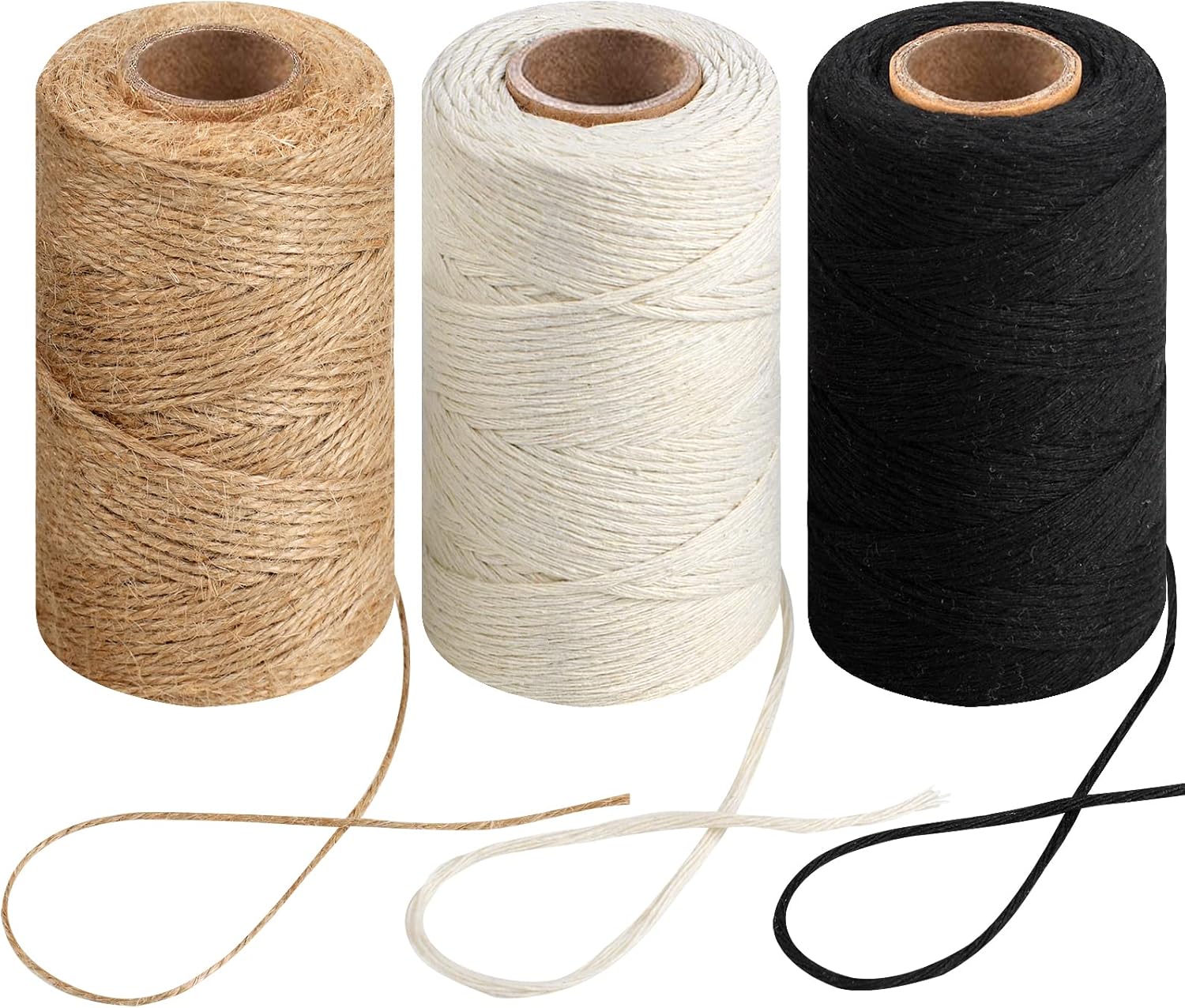 984 Ft Twine String, Natural Jute Twine, 2mm White Cotton Rope, 10ply Black Cotton for Crafts, Art, Gardening Plants, Gift Wrapping, Decoration, Packing String Bulk(3 Rolls) - Image 1