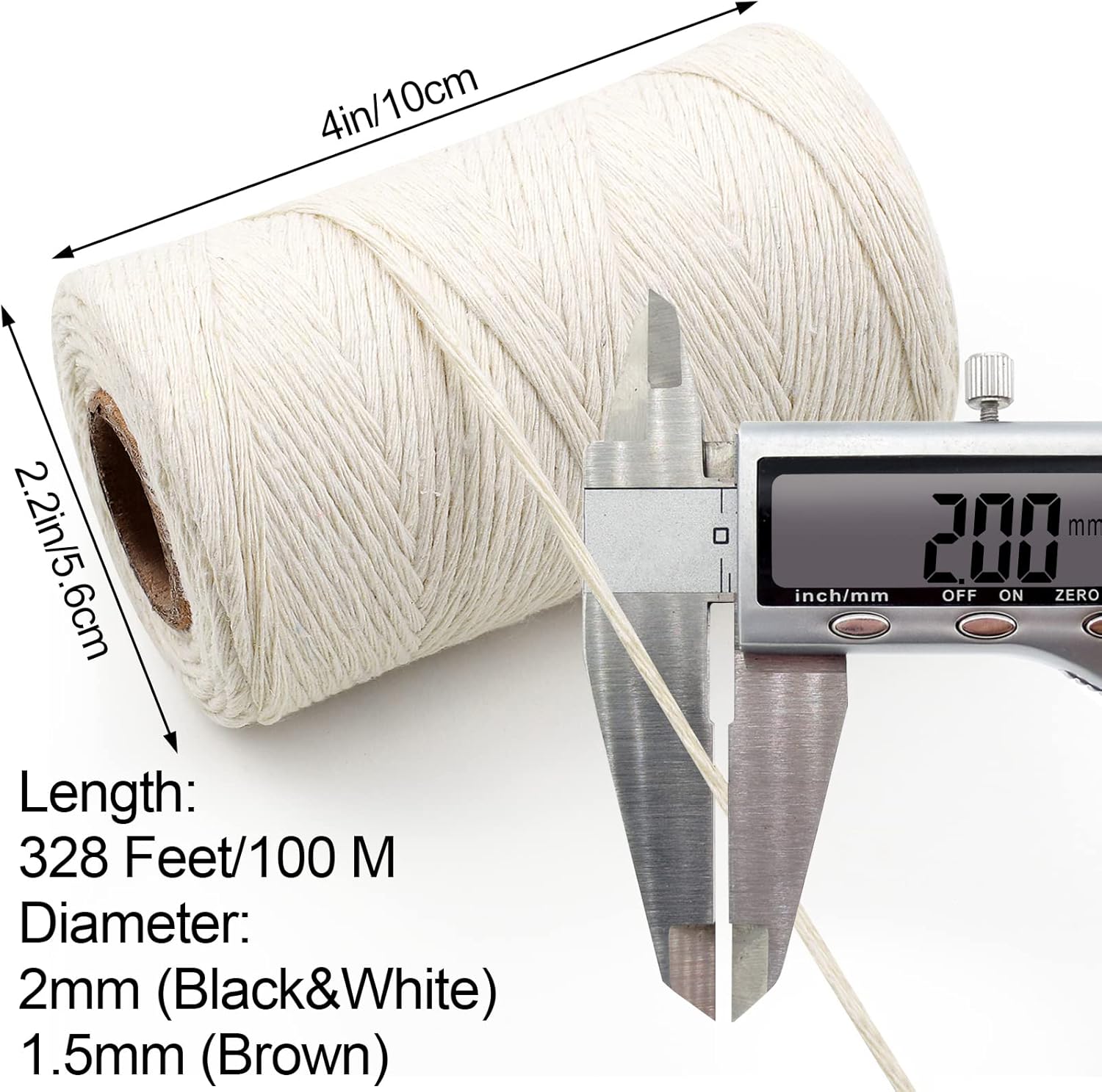 984 Ft Twine String, Natural Jute Twine, 2mm White Cotton Rope, 10ply Black Cotton for Crafts, Art, Gardening Plants, Gift Wrapping, Decoration, Packing String Bulk(3 Rolls) - Image 2