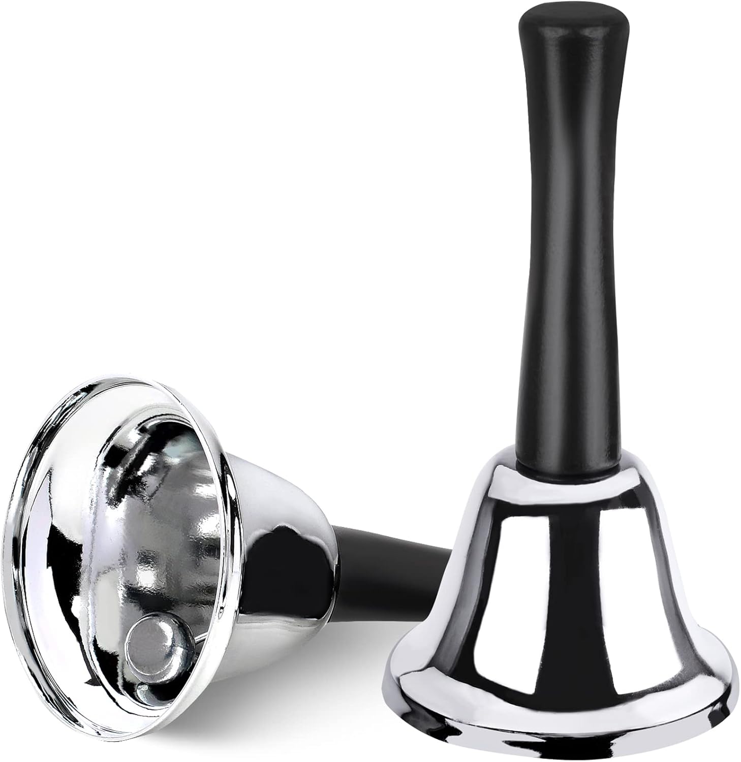 2 Pack Hand Bell, Silver Steel Bell, Ringing Bell with Handle, Dinner Bells for Inside Classroom Bell, for Food Line, Alarm, Jingles, Ringing (Silver) - Image 1