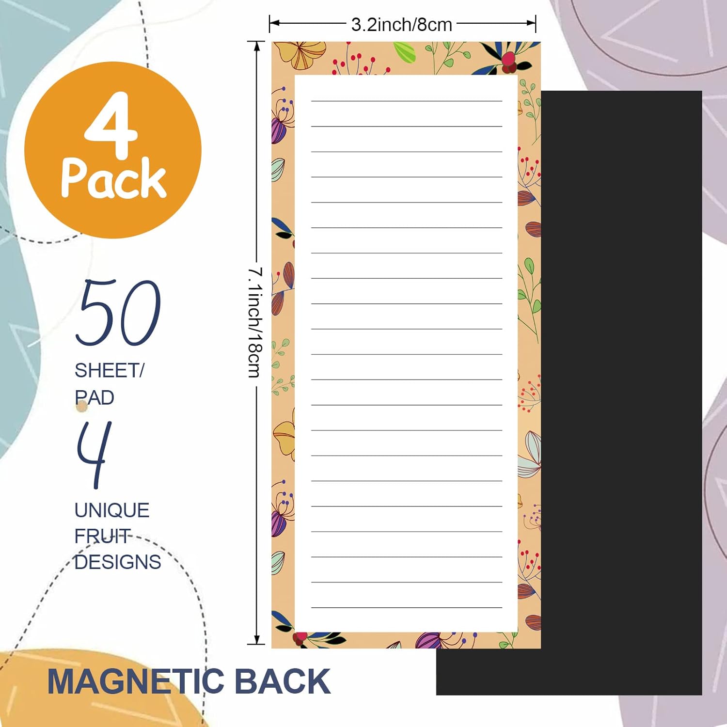 Magnetic Notepads for Refrigerator - Flower Design, 50 Sheets Per Pad, 4 Pack Memo Pads for Grocery Lists and To-Dos - Image 2