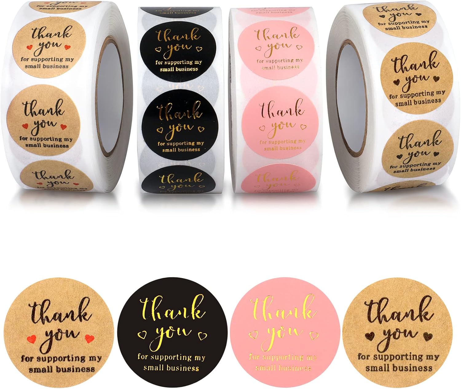 Thank You Round Stickers for Supporting My Small Biness Adhesive Labels, 3-Color, 1inch (2000Pcs, 4 Rolls, Each roll 500Pcs) - Image 1