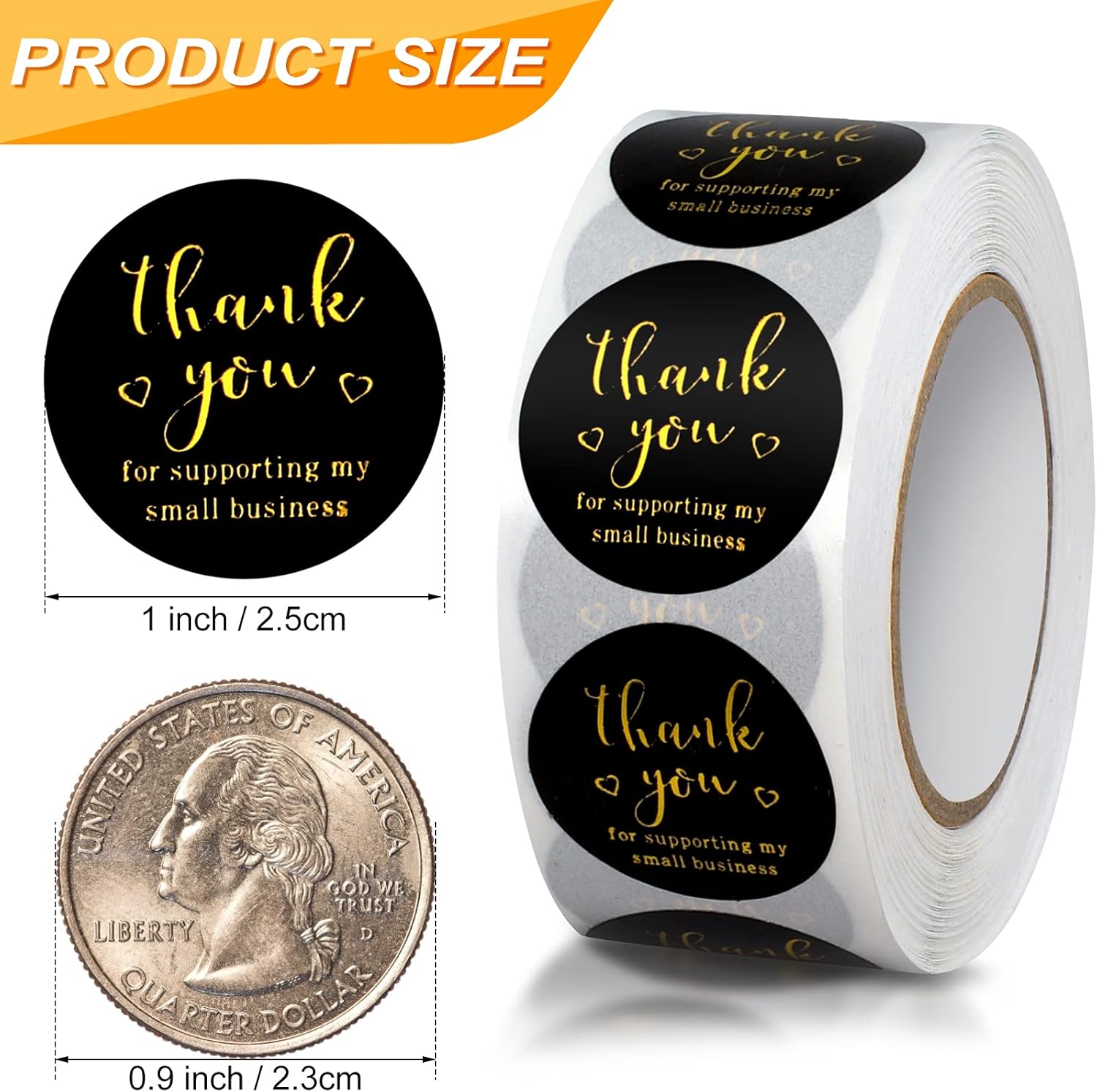 Thank You Round Stickers for Supporting My Small Biness Adhesive Labels, 3-Color, 1inch (2000Pcs, 4 Rolls, Each roll 500Pcs) - Image 2