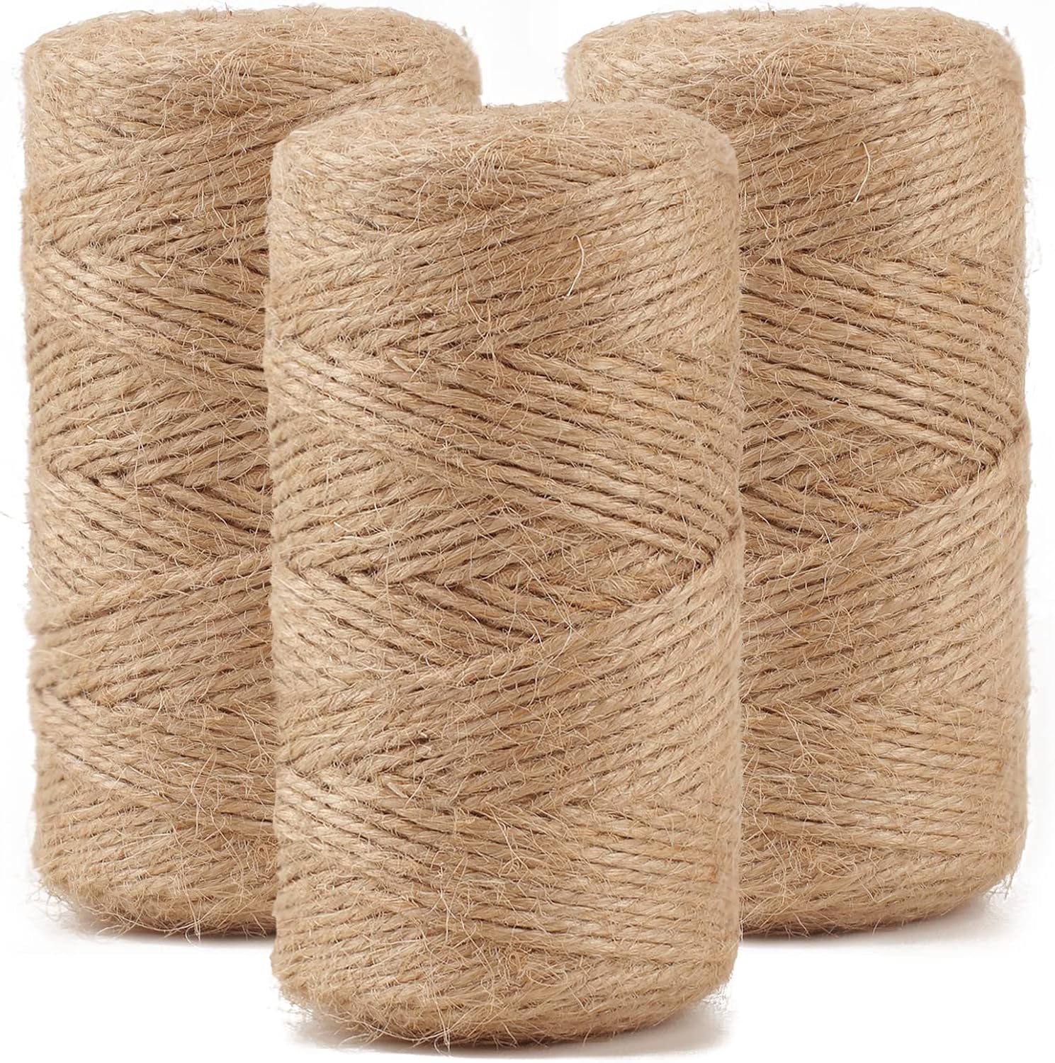 984 FT Natural Jute Twine, 3ply Thin Ribbon Hemp Twine for Gardening, Plant, Gift Wrapping, Art, Wedding Decoration, Packing, Bulk (3 Roll) - Image 1