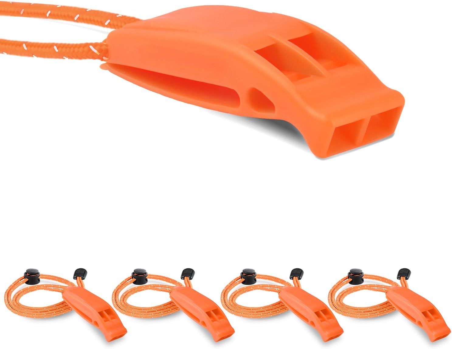 CooBigo 4Pcs Emergency Whistles, Loud Shrill Safety Whistle with Reflective Lanyard for Climbing Hiking Camping Boat Kayak - Image 1