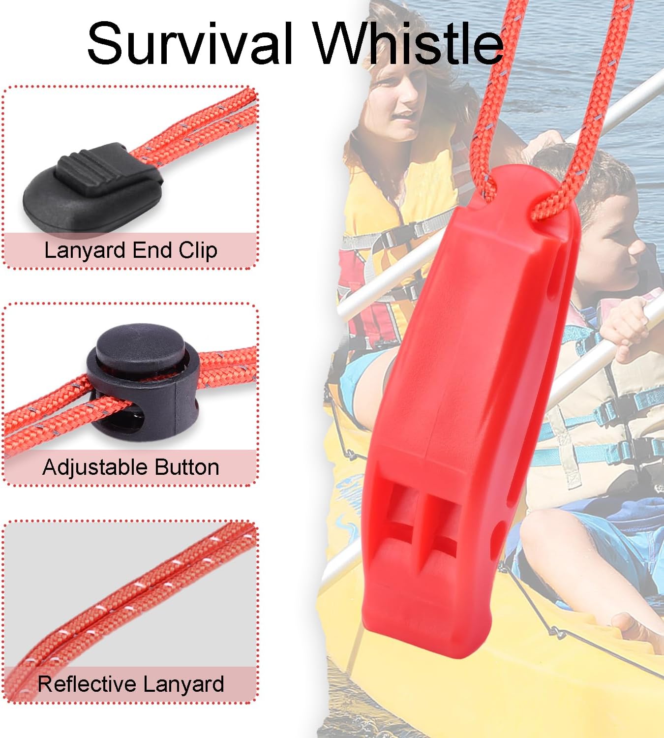 CooBigo 4Pcs Emergency Whistles, Loud Shrill Safety Whistle with Reflective Lanyard for Climbing Hiking Camping Boat Kayak - Image 4