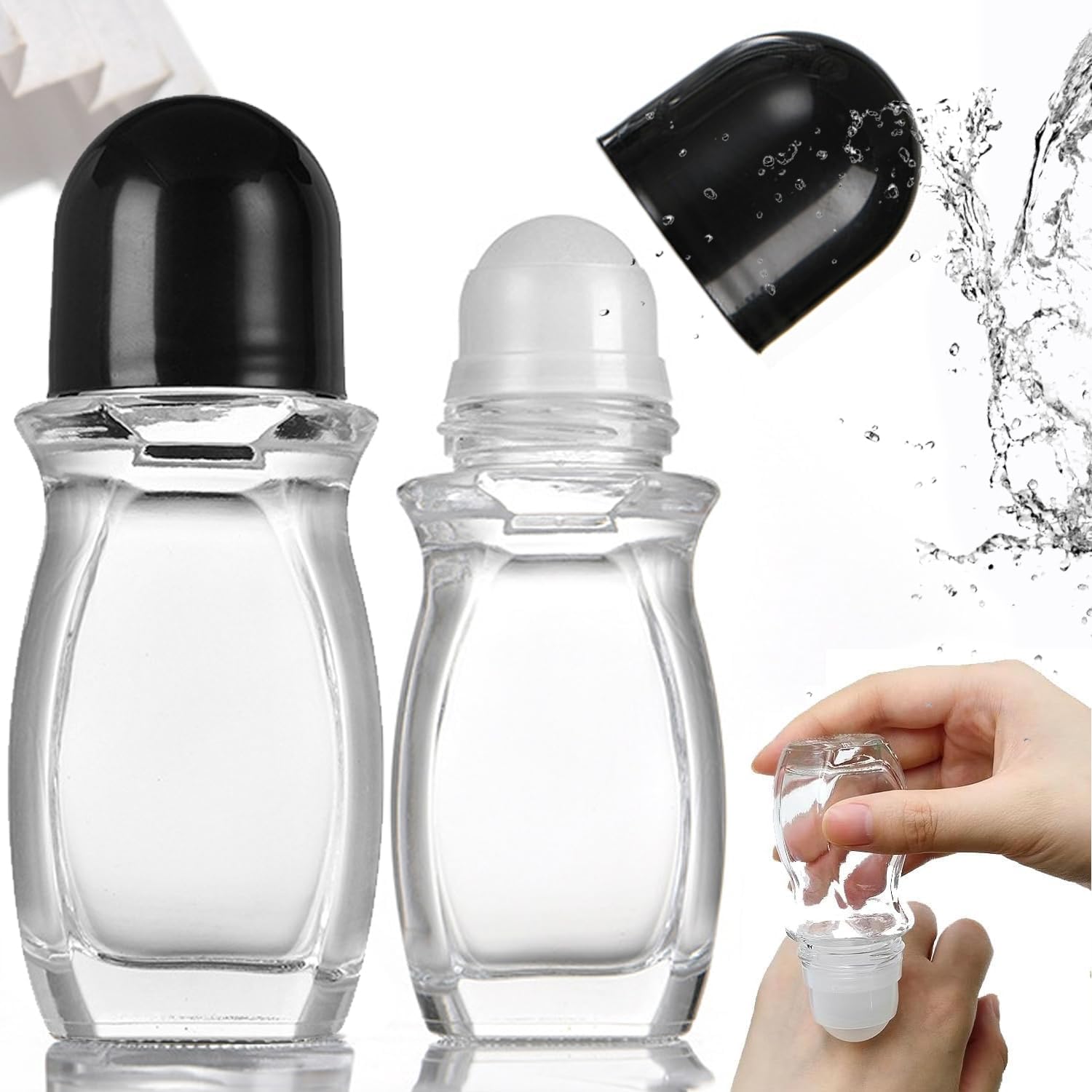 2PCS Glass Empty Roller Bottles with Plastic Roller Ball, Deodorant Roll On Bottles Containers Leak Proof Massage Roller Ball Bottles with Cap For Essential Oils Perfume Cosmetics (30ml+50ml) - Image 1
