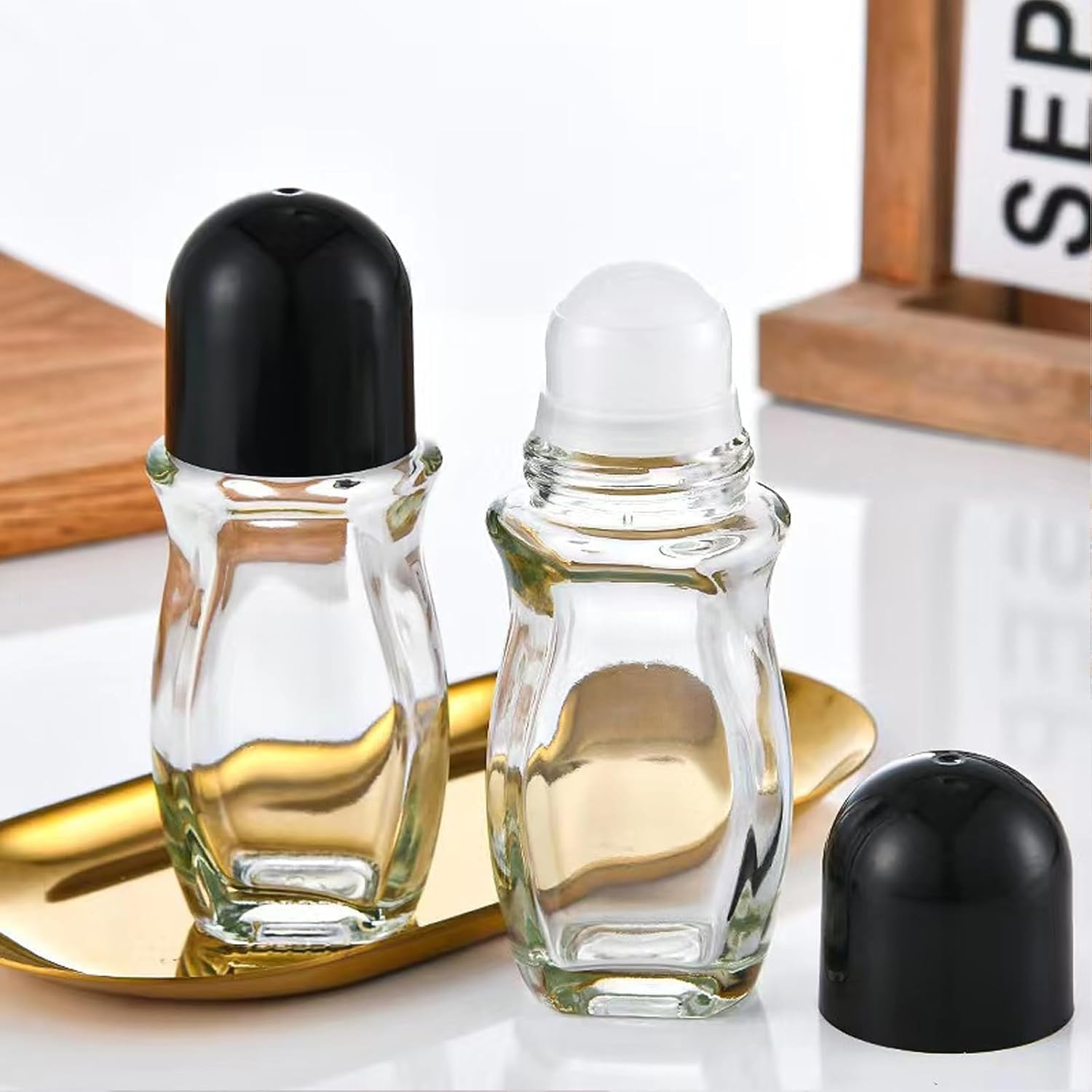2PCS Glass Empty Roller Bottles with Plastic Roller Ball, Deodorant Roll On Bottles Containers Leak Proof Massage Roller Ball Bottles with Cap For Essential Oils Perfume Cosmetics (30ml+50ml) - Image 3