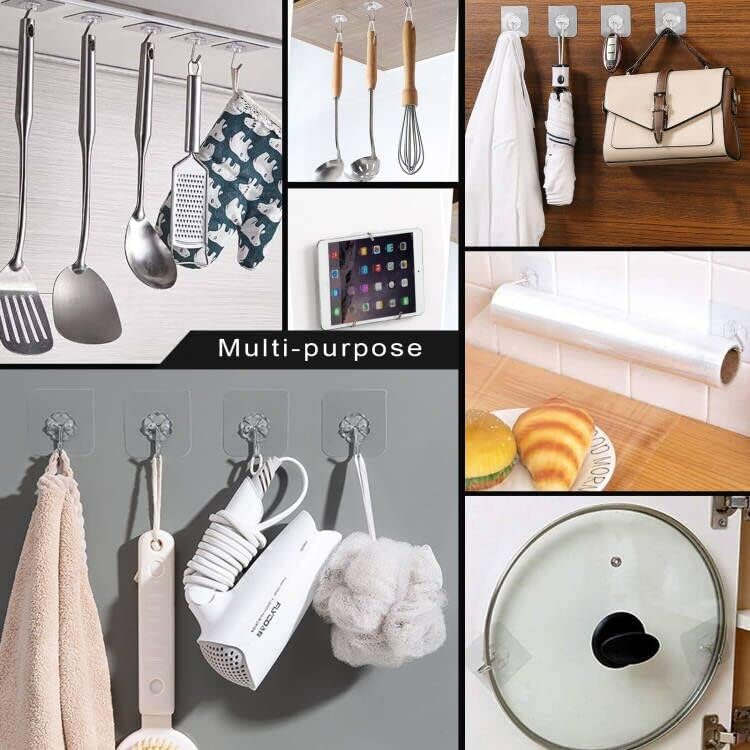 Adhesive Wall Hooks for Hanging, 16 Pack Self Sticky Hooks Heavy Duty 22lb Clear, Removable Shower Hook No Damage for Towel Key Coat Wreath Picture Outdoor Ceiling Bathroom Kitchen, Waterproof - Image 3