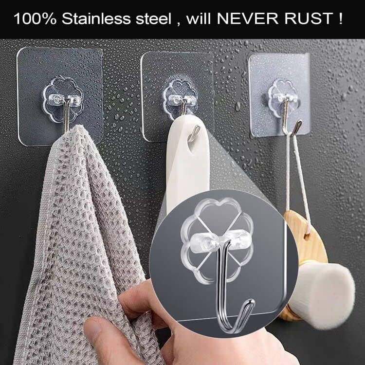 Adhesive Wall Hooks for Hanging, 16 Pack Self Sticky Hooks Heavy Duty 22lb Clear, Removable Shower Hook No Damage for Towel Key Coat Wreath Picture Outdoor Ceiling Bathroom Kitchen, Waterproof - Image 4