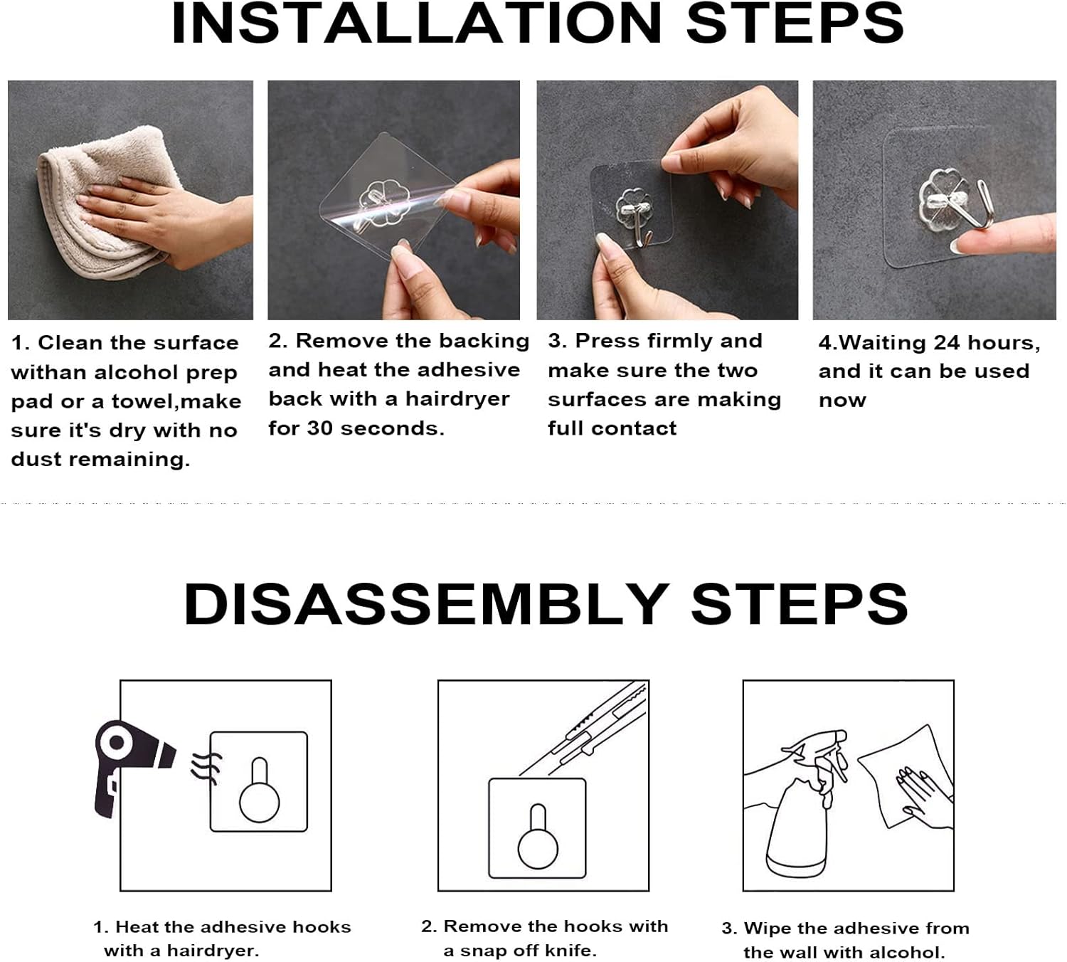 Adhesive Wall Hooks for Hanging, 16 Pack Self Sticky Hooks Heavy Duty 22lb Clear, Removable Shower Hook No Damage for Towel Key Coat Wreath Picture Outdoor Ceiling Bathroom Kitchen, Waterproof - Image 6