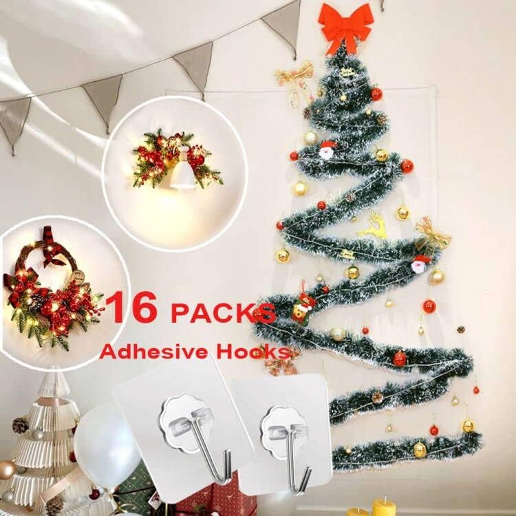 Adhesive Wall Hooks for Hanging, 16 Pack Self Sticky Hooks Heavy Duty 22lb Clear, Removable Shower Hook No Damage for Towel Key Coat Wreath Picture Outdoor Ceiling Bathroom Kitchen, Waterproof - Image 7