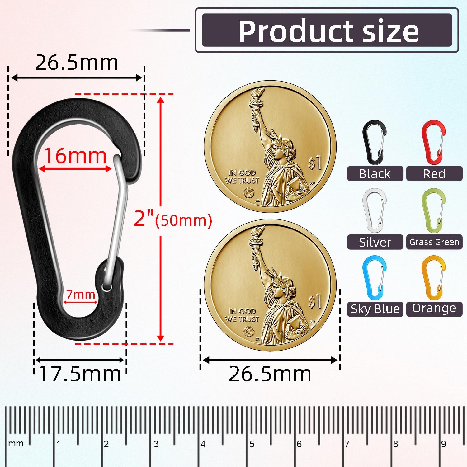 6pcs Aluminum Small Carabiner Clip, 2 Inch Carabiner Keychain Clasp Spring D Ring for Hanging Home KeyRings Hook Paracord Lanyard Keychain Pet Collar Hiking Camping Fishing Accessories (Assorted) - Image 2